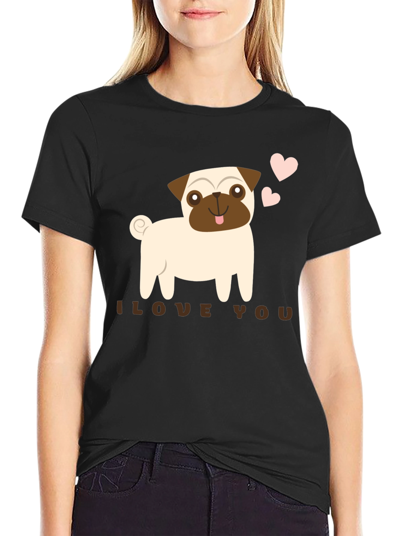 Black I Love You Pug Graphic Tee - Black view 2