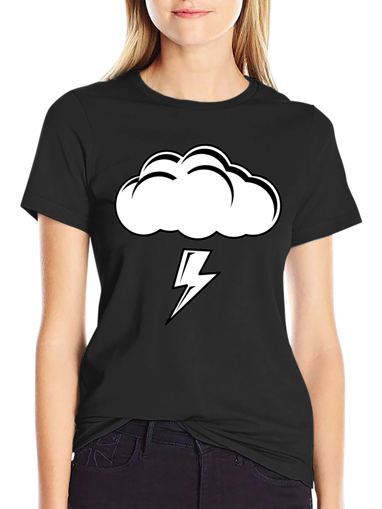Black Storm Cloud Lightning Graphic Tee - Black view 2