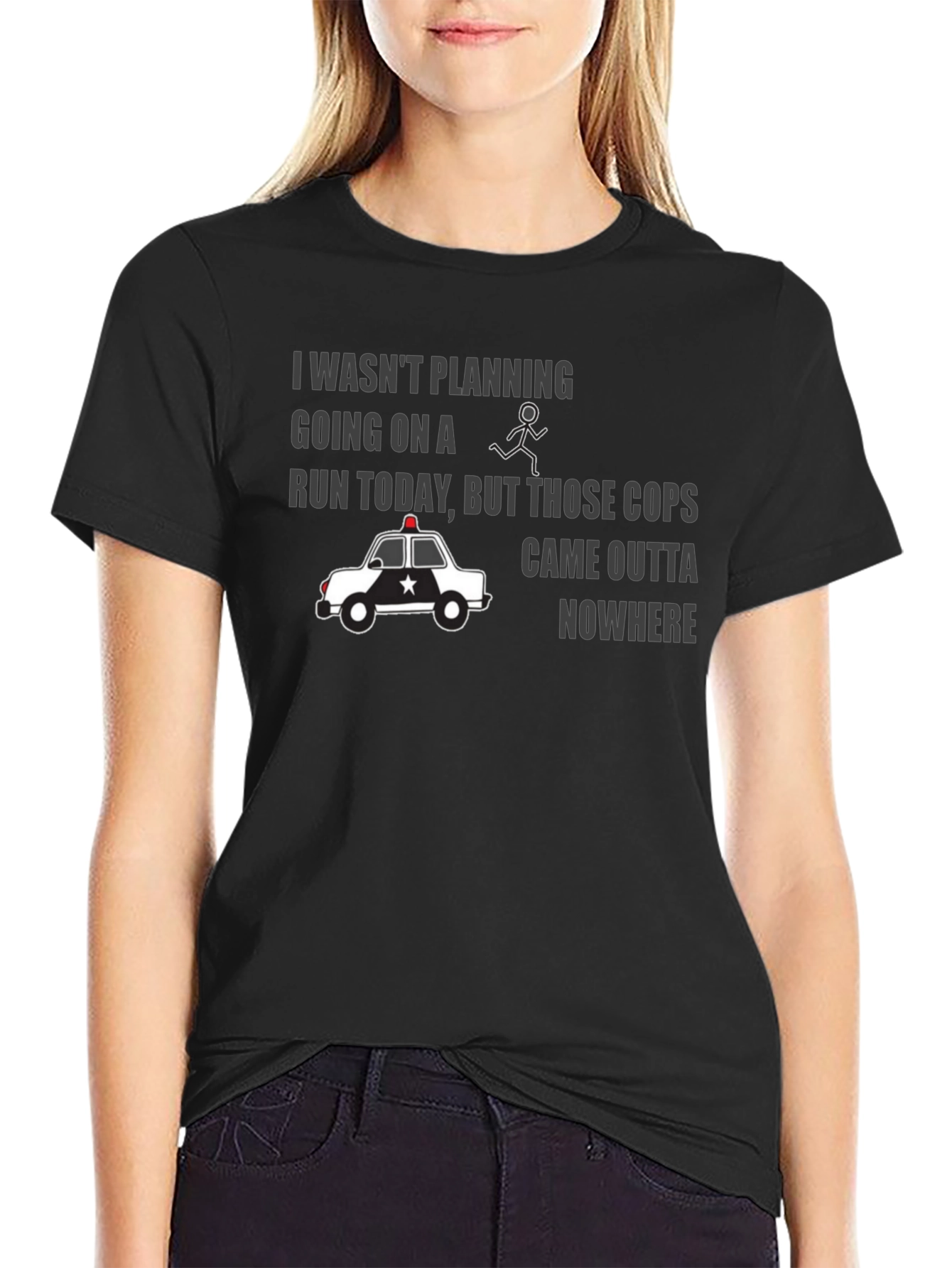 Black Funny Police Chase Graphic T-Shirt view 2