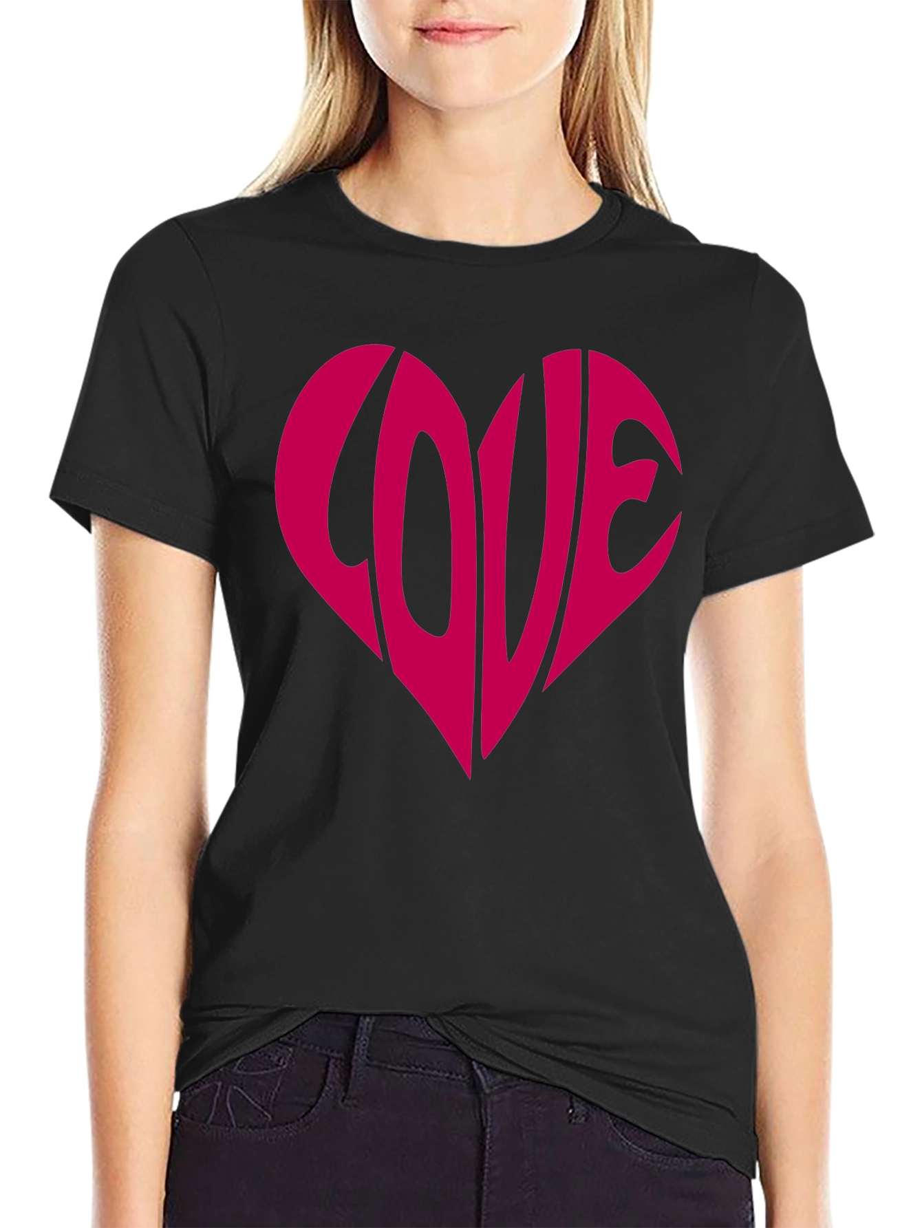 Black Love Heart Graphic Tee - Stylish Black T-Shirt view 2