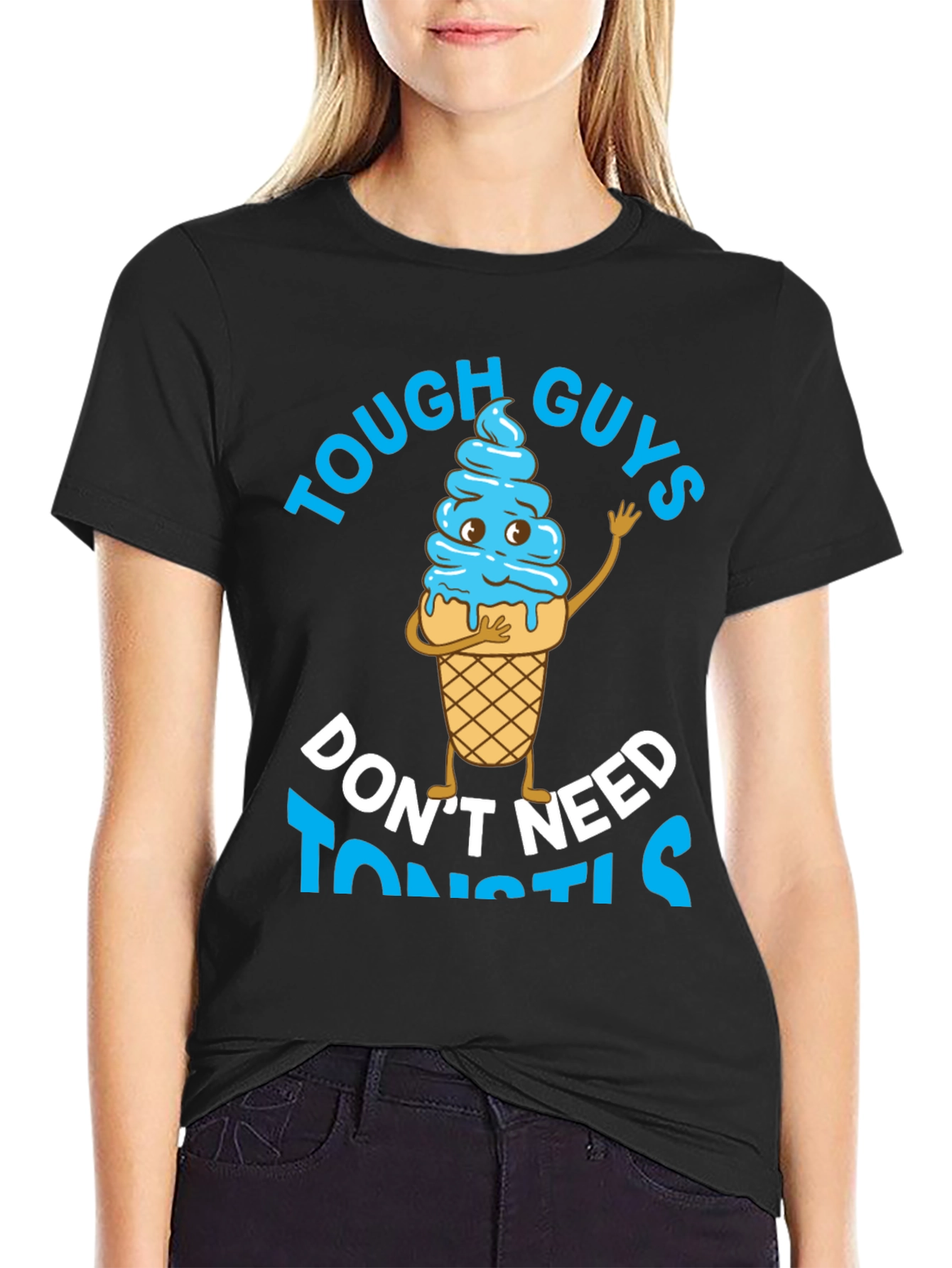Black Tough Guys Don't Need Toonstils T-Shirt view 2
