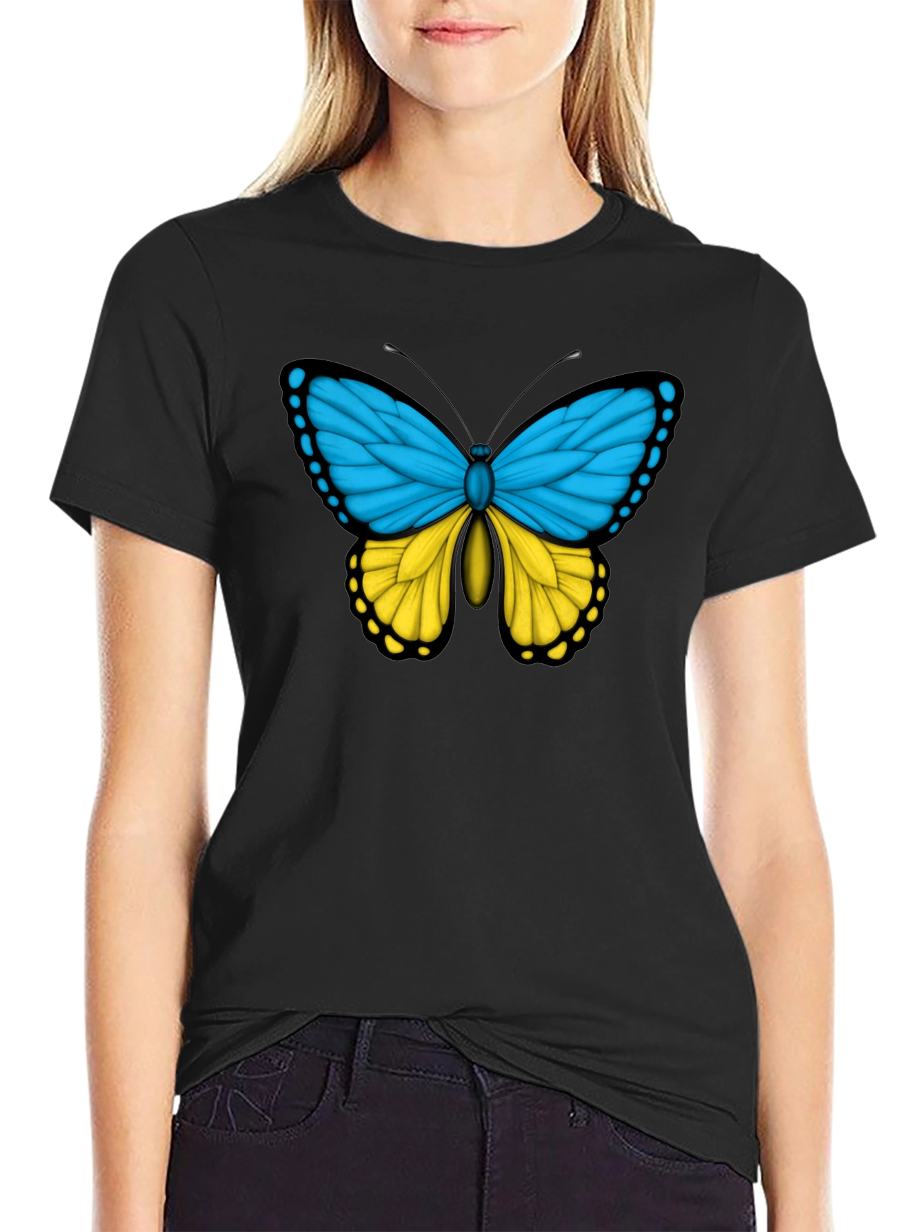 Black Butterfly Ukraine Flag T-Shirt view 2