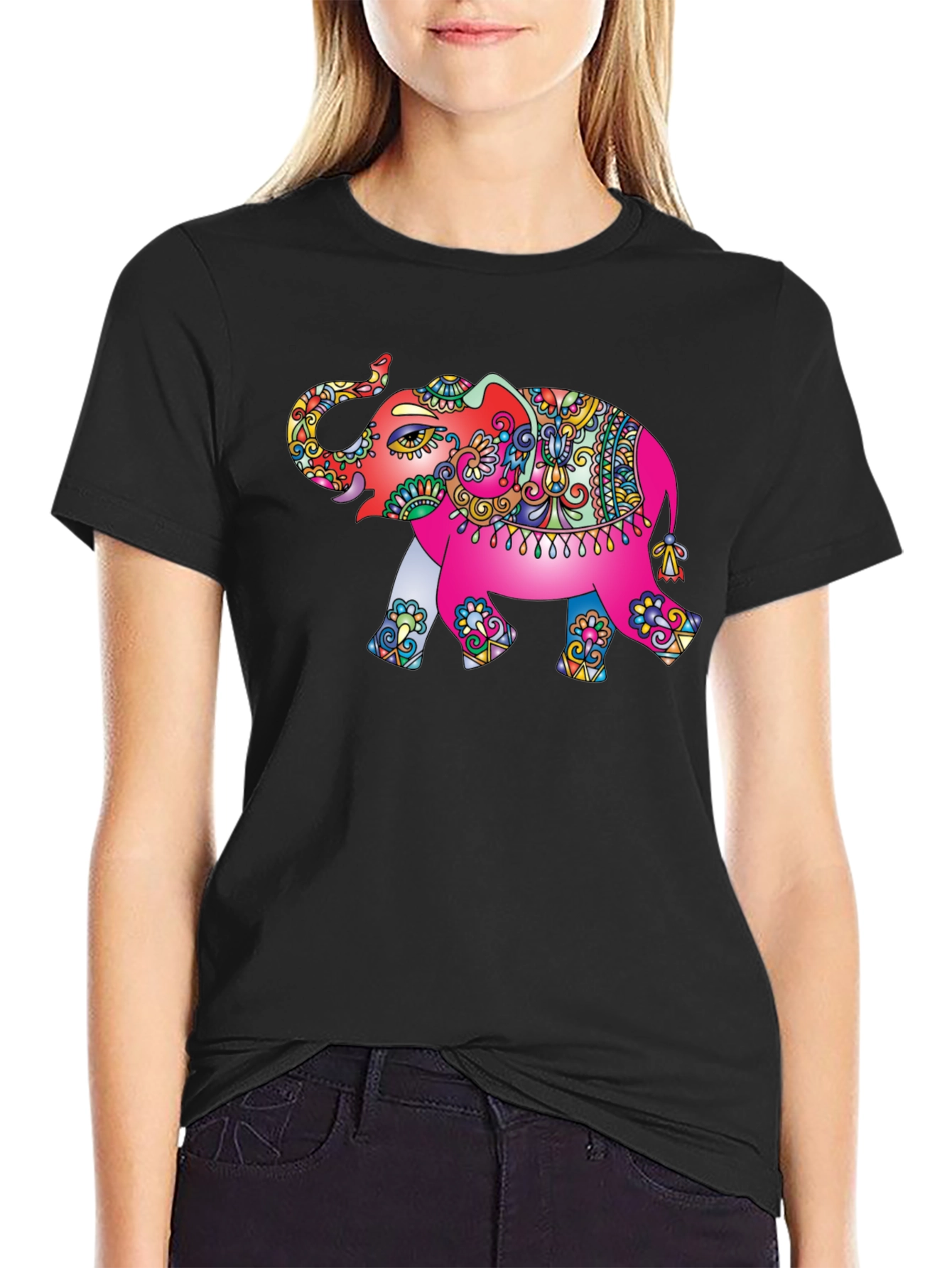 Black Elephant Graphic Tee - Black Cotton T-Shirt view 2