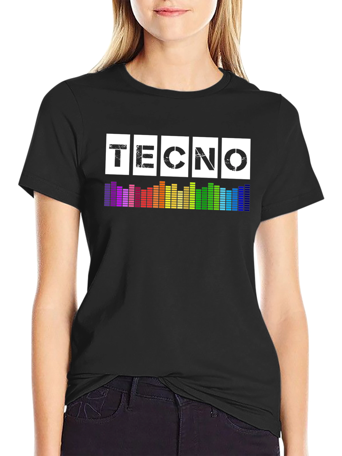 Black Techno Music T-Shirt - Graphic Equalizer Design view 2