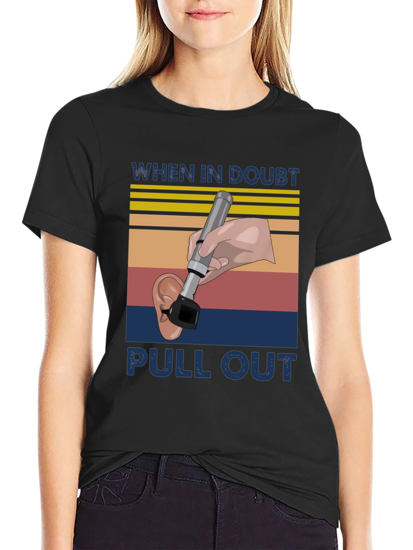 Black Funny Otoscope T-Shirt - When in Doubt Pull Out view 2