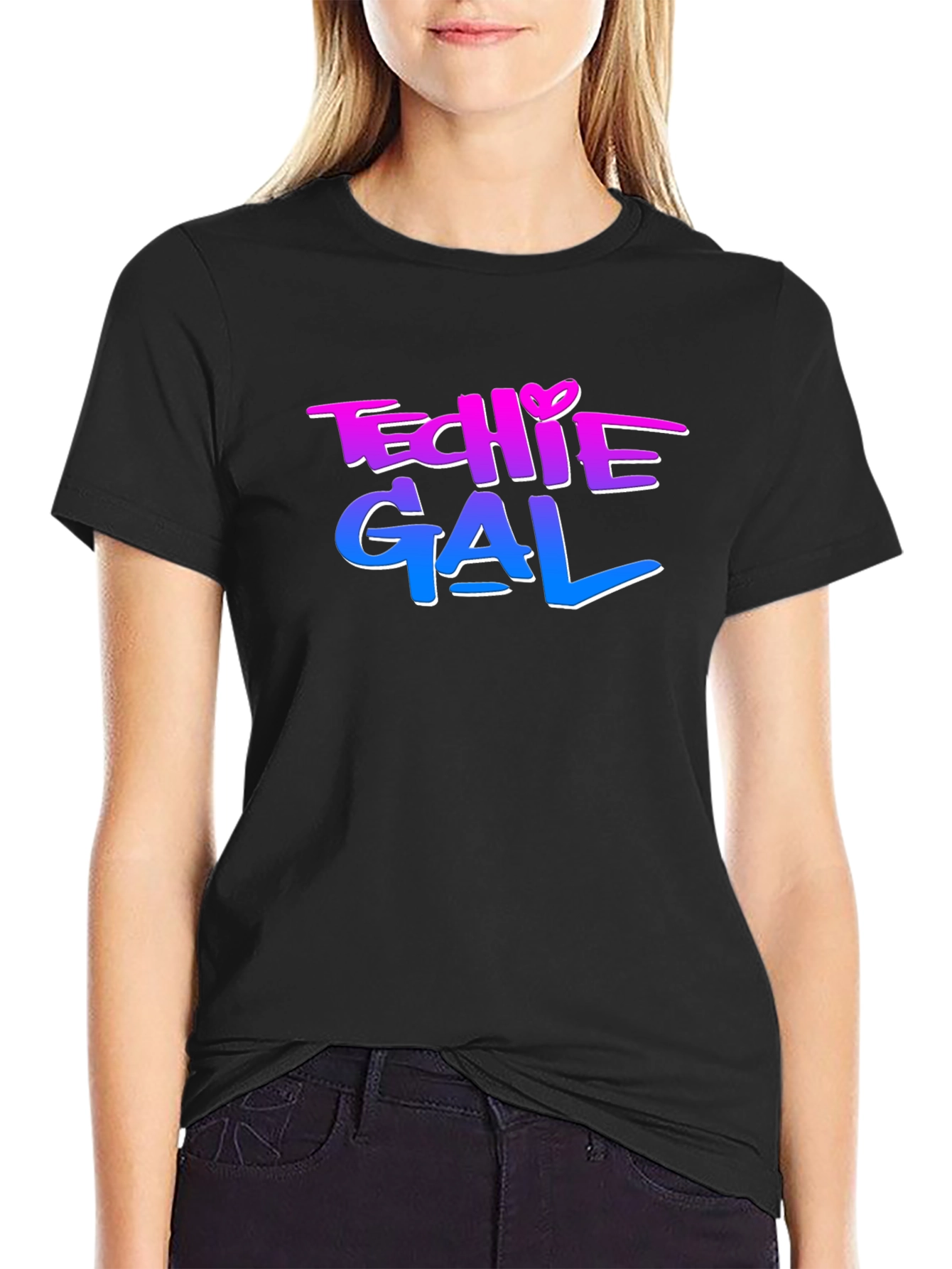 Black Techie Gal Graphic Tee - Trendy Women's T-Shirt view 2
