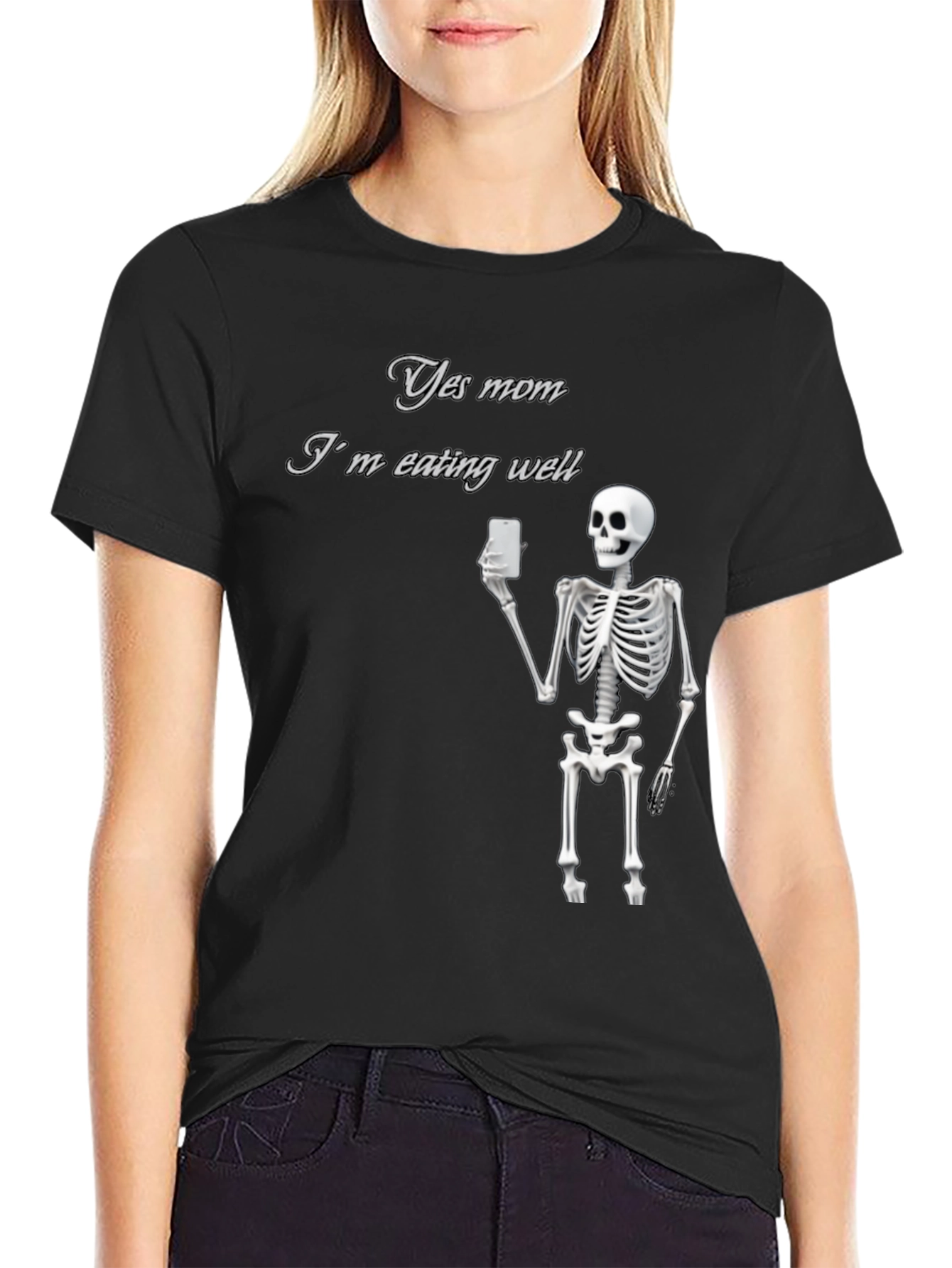 Black Yes Mom Skeleton Graphic Tee - Funny Humor T-Shirt view 2