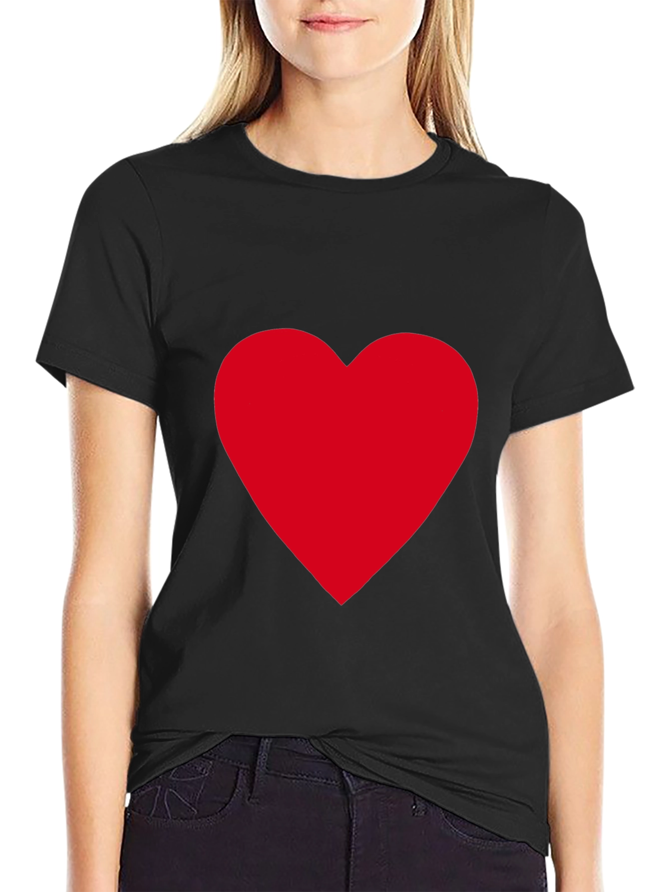 Black Bold Red Heart on Black T-Shirt view 2