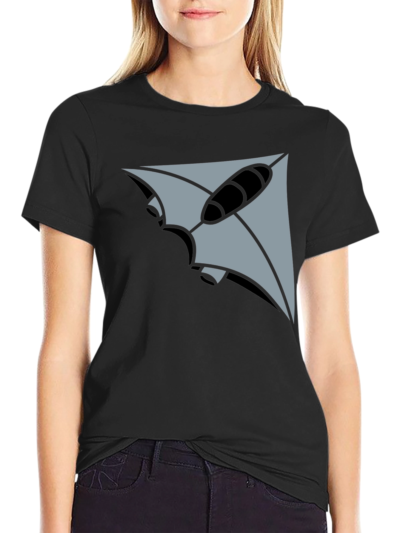 Black Geometric Stingray Graphic Tee - Black view 2