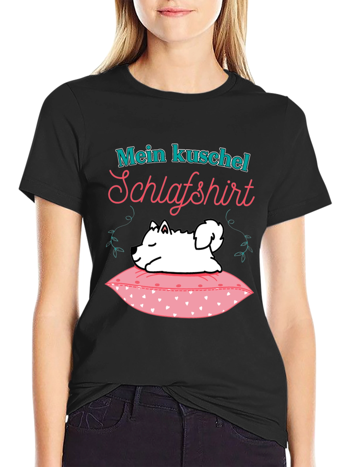 Black Cute Dog 'Mein Kuschel Schlafshirt' Graphic T-Shirt view 2