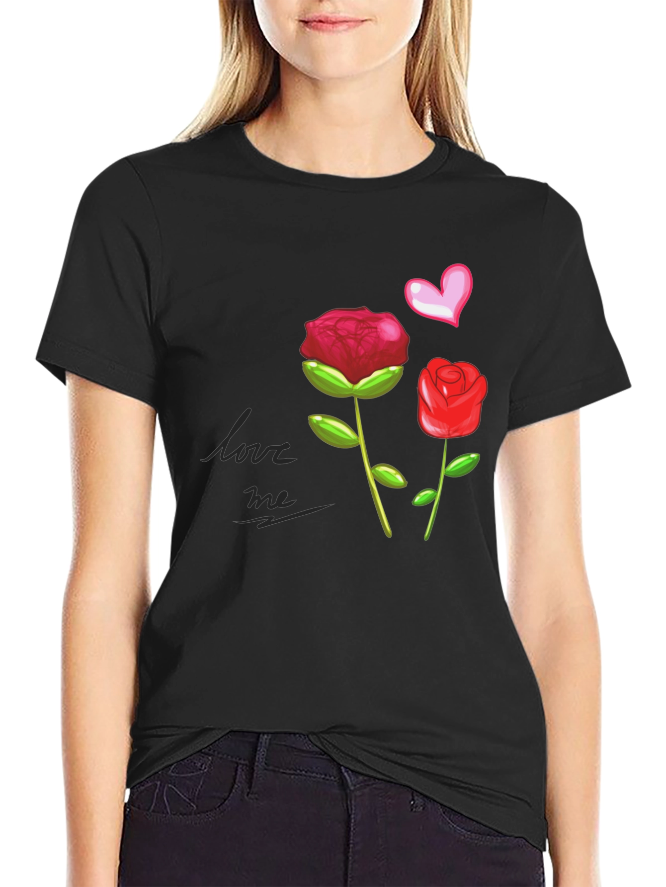 Black Love Me Roses Graphic Tee - Black view 2
