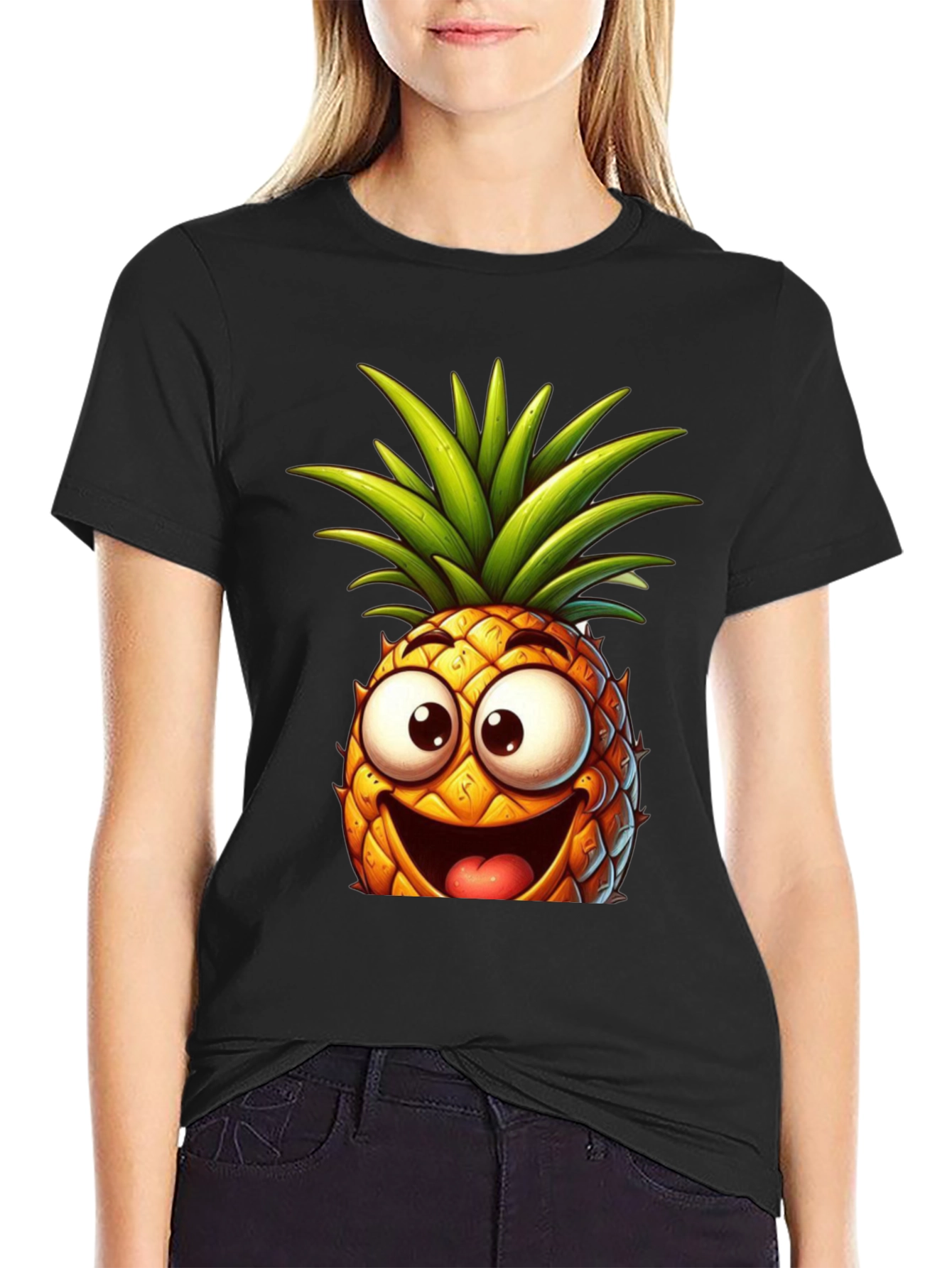 Black Funny Pineapple Graphic Tee - Black Cotton T-Shirt view 2