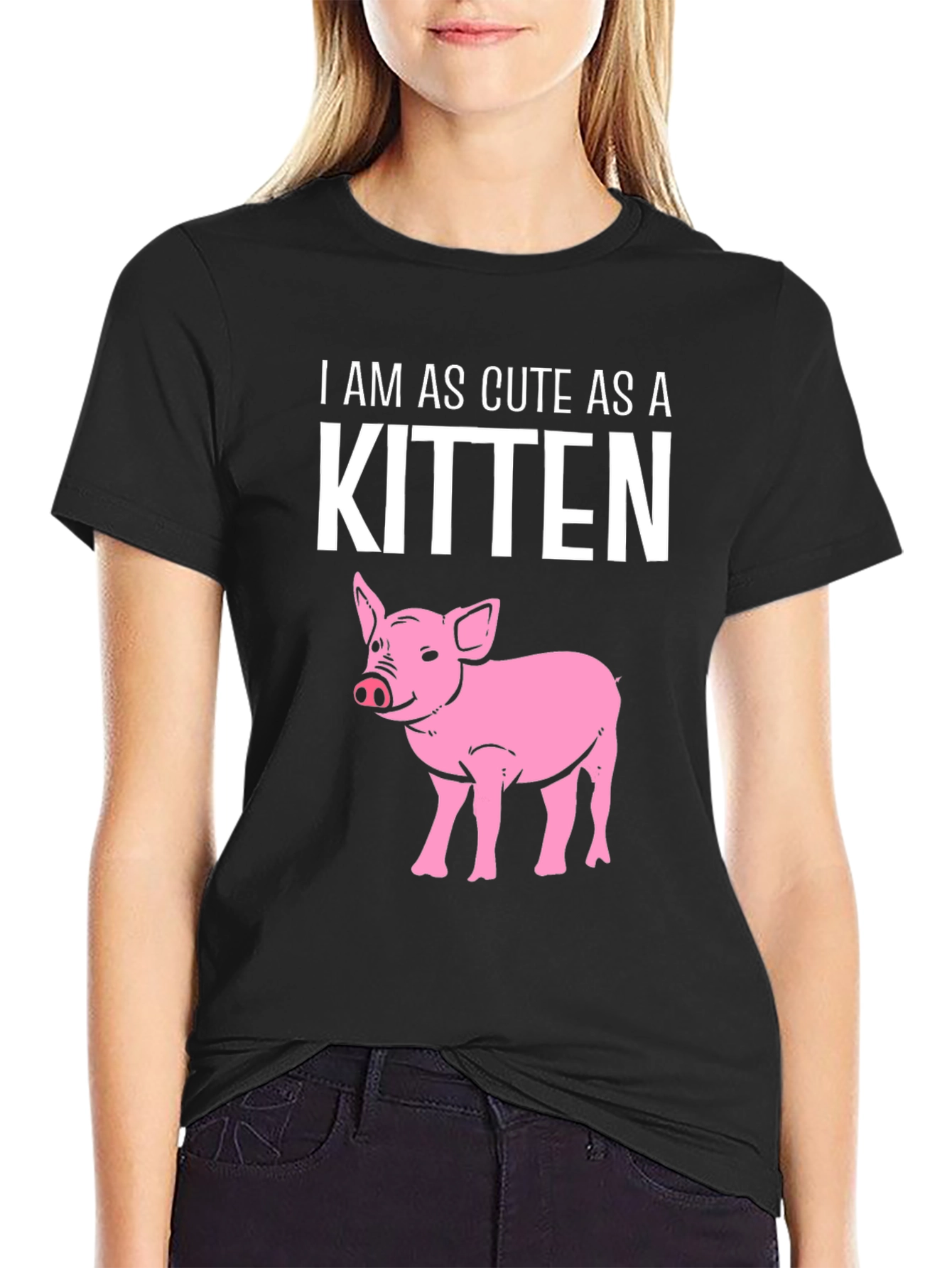 Black Cute Piglet T-Shirt view 2