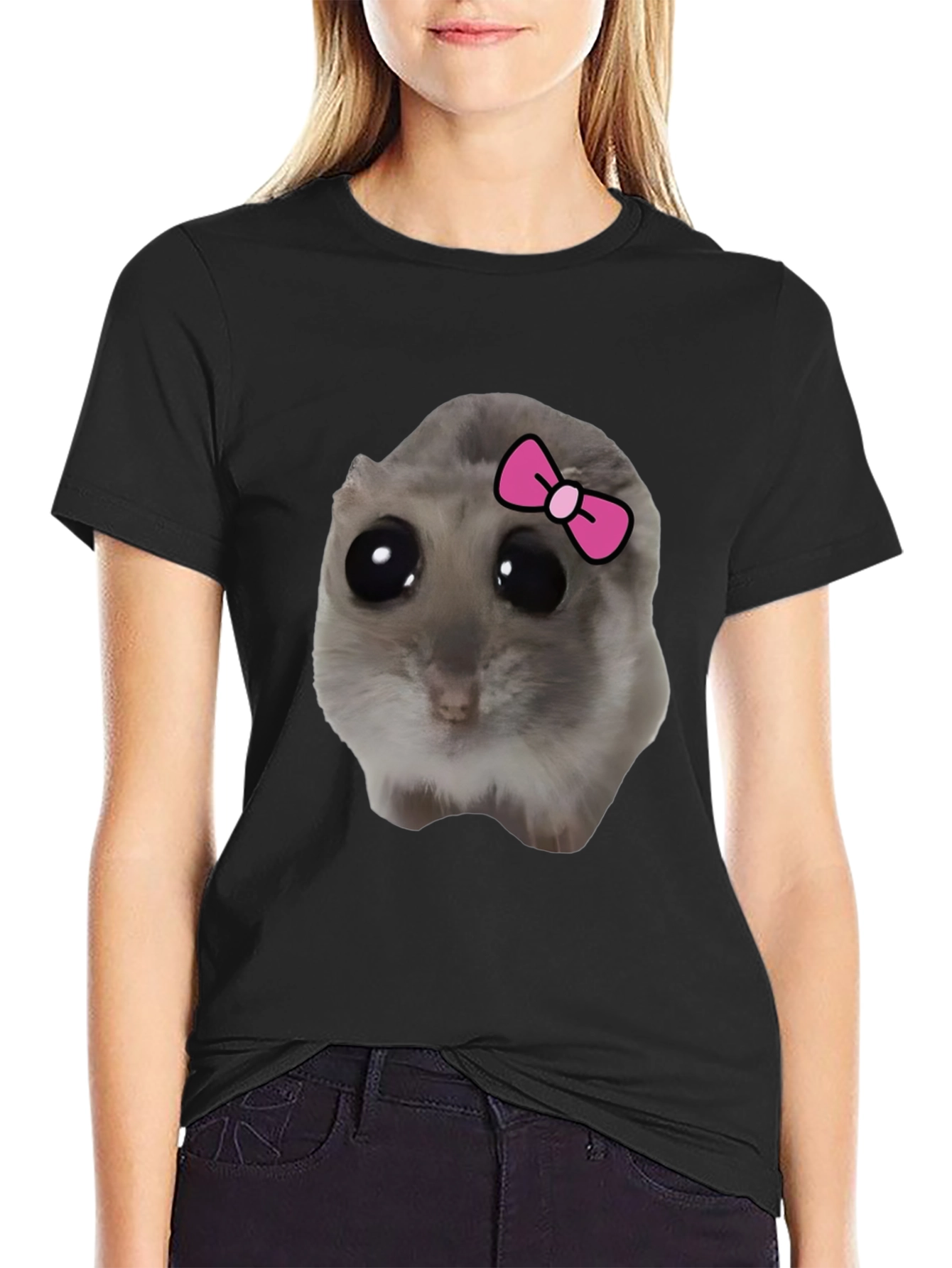 Black Funny Hamster Bow T-Shirt - Cute Pet Tee view 2