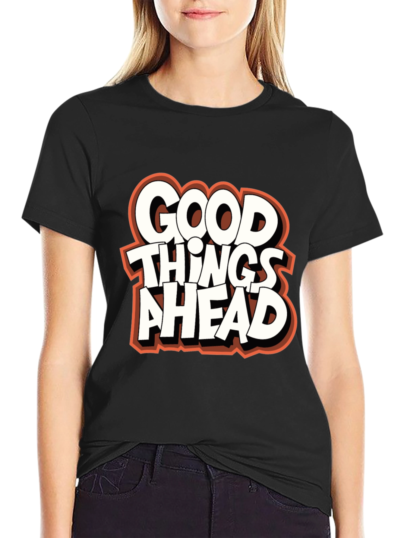 Black Good Things Ahead Graphic Tee - Black view 2