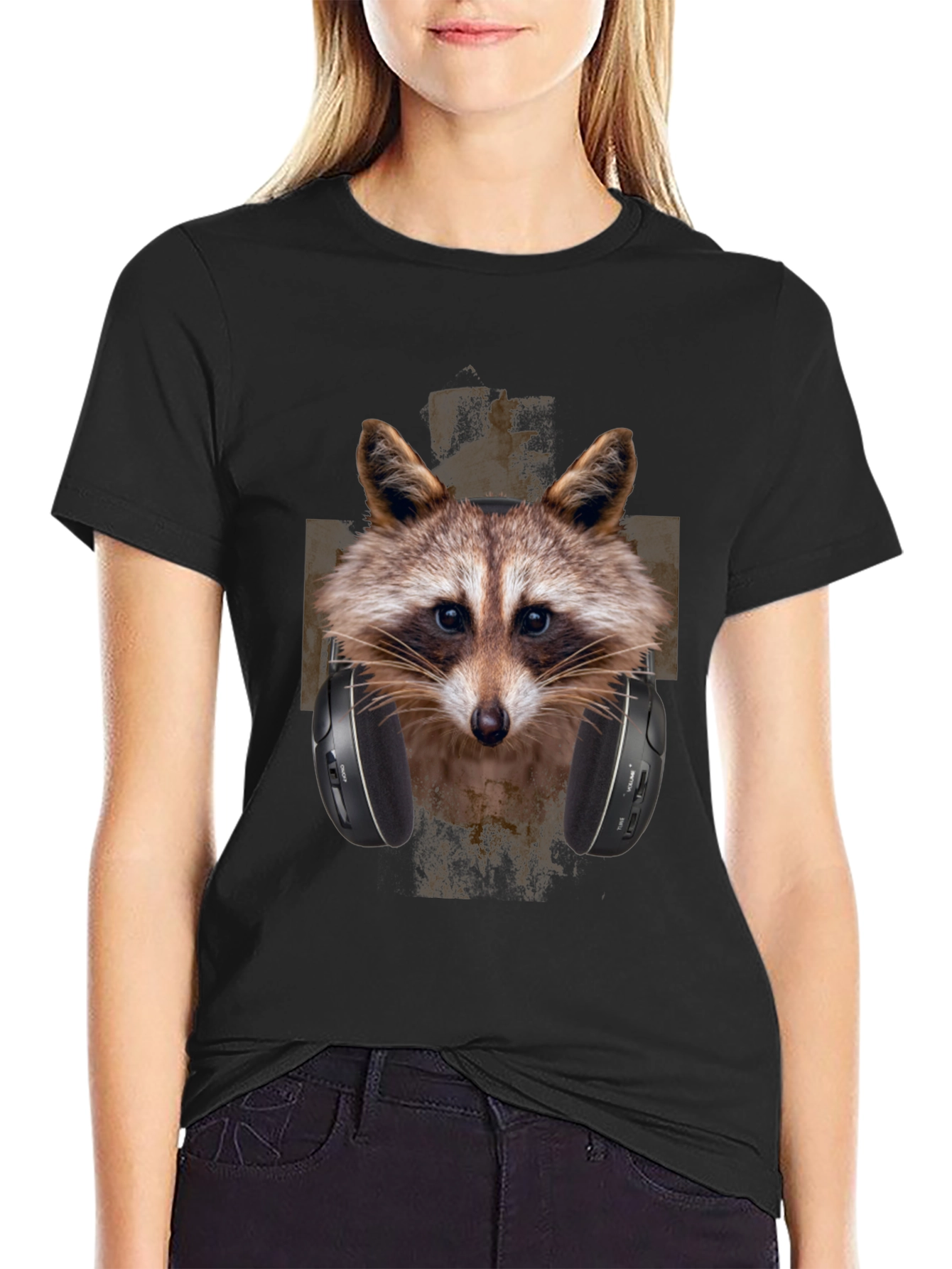 Black Raccoon DJ Graphic Tee - Trendy Animal Print view 2