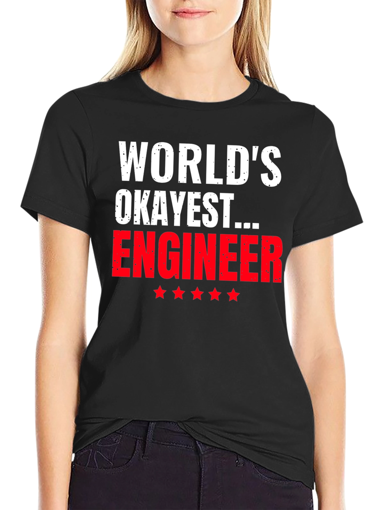Black World's Okayest Engineer T-Shirt - Funny Gift view 2