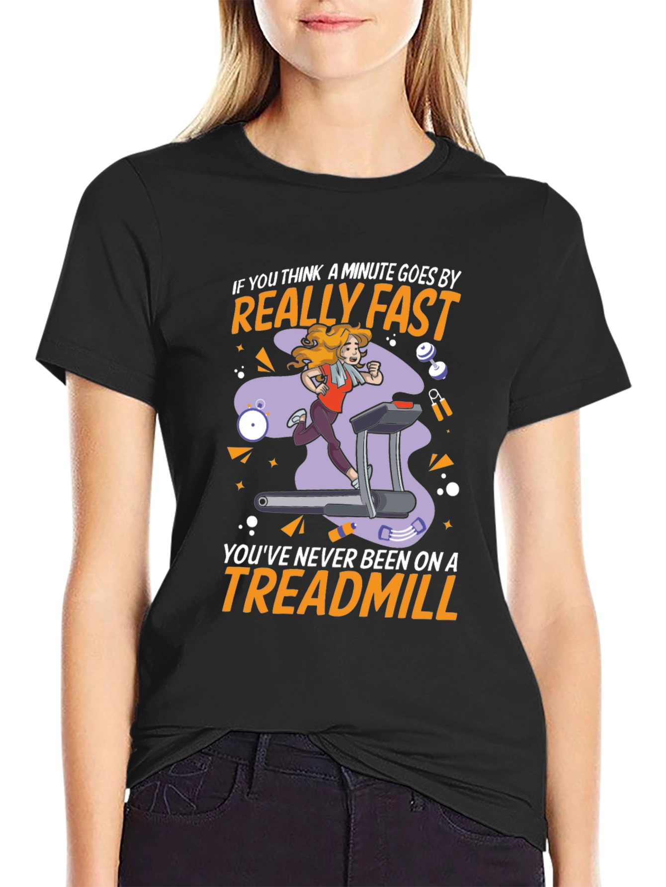 Black Funny Treadmill Workout T-Shirt - Time Flies view 2