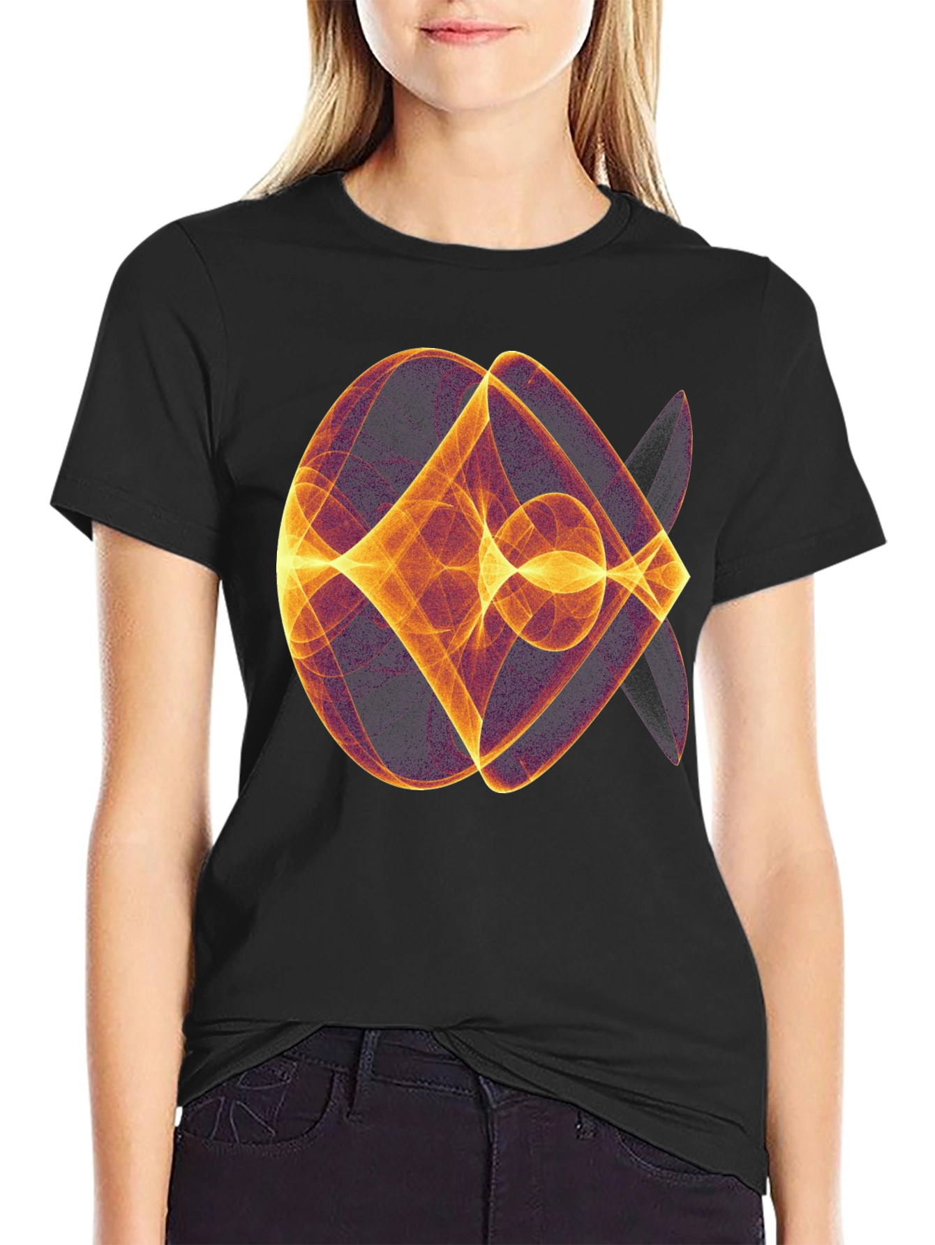 Black Abstract Geometric Graphic Print Black T-Shirt view 2