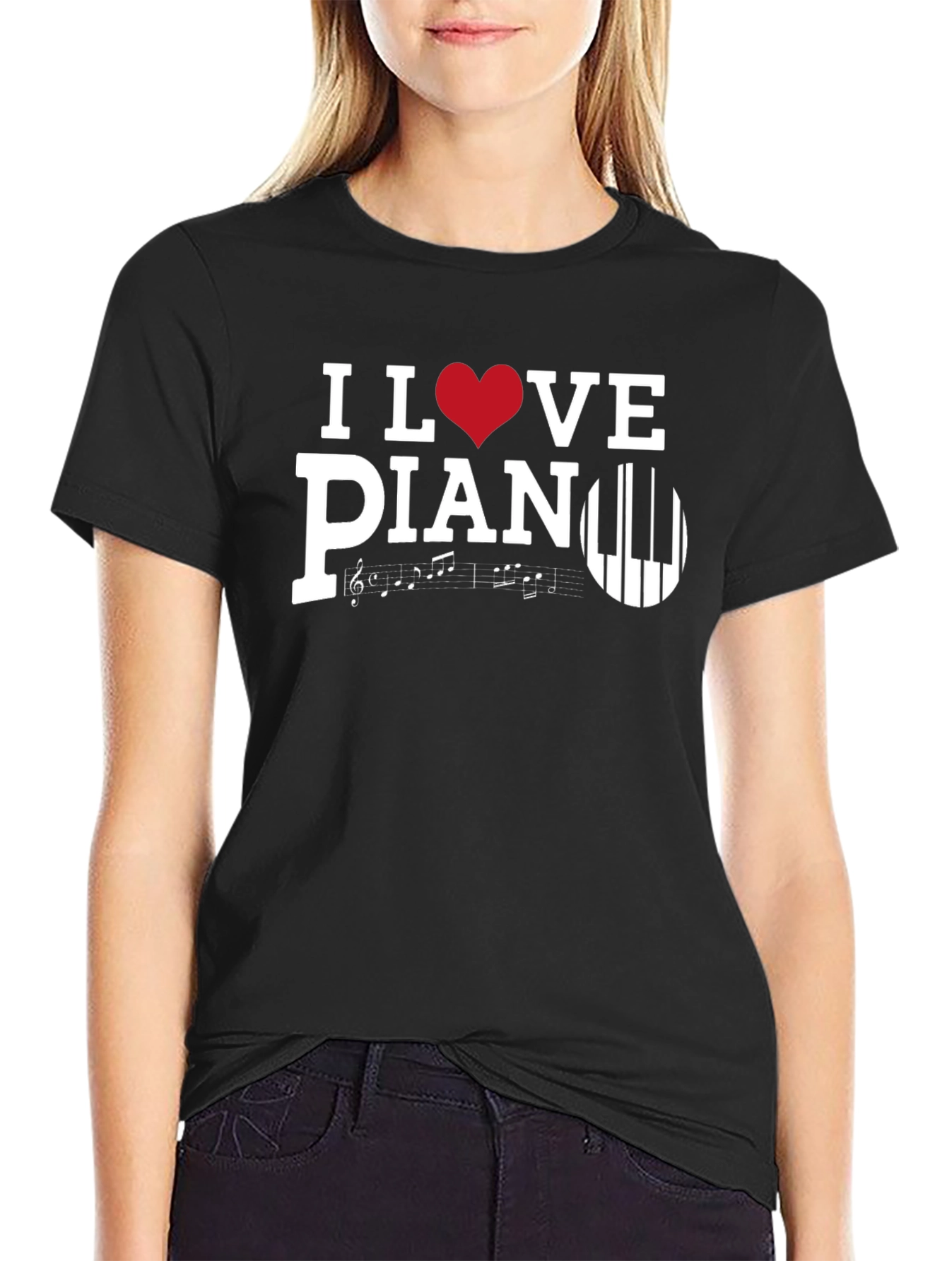 Black I Love Piano T-Shirt, Music Lover Tee view 2