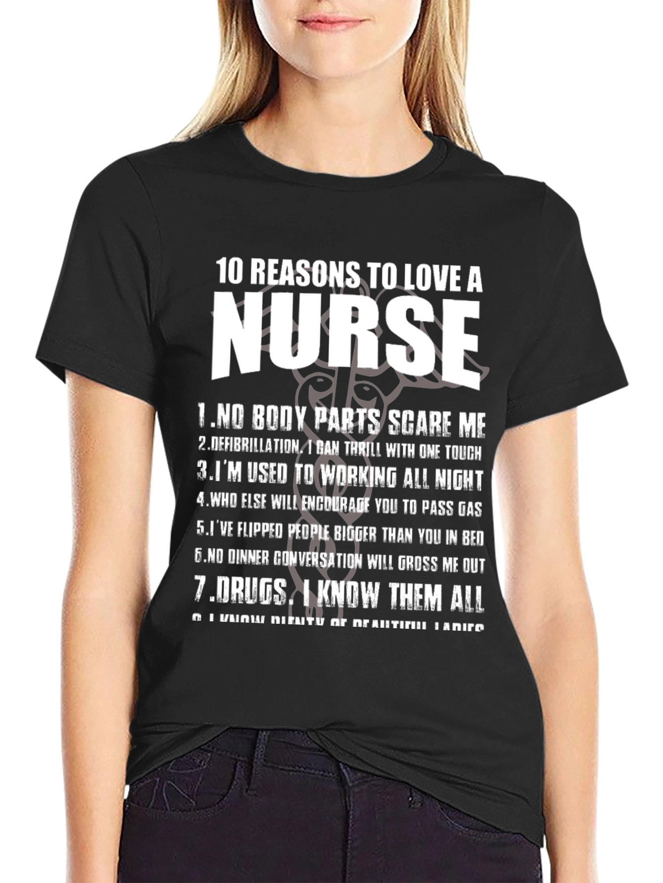Black Funny Nurse T-Shirt: 10 Reasons to Love a Nurse view 2