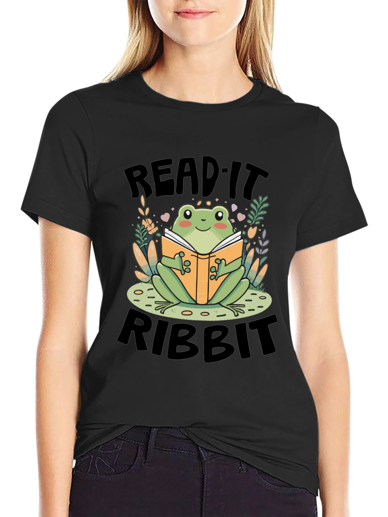 Black Read It Ribbit Frog Graphic Tee view 2