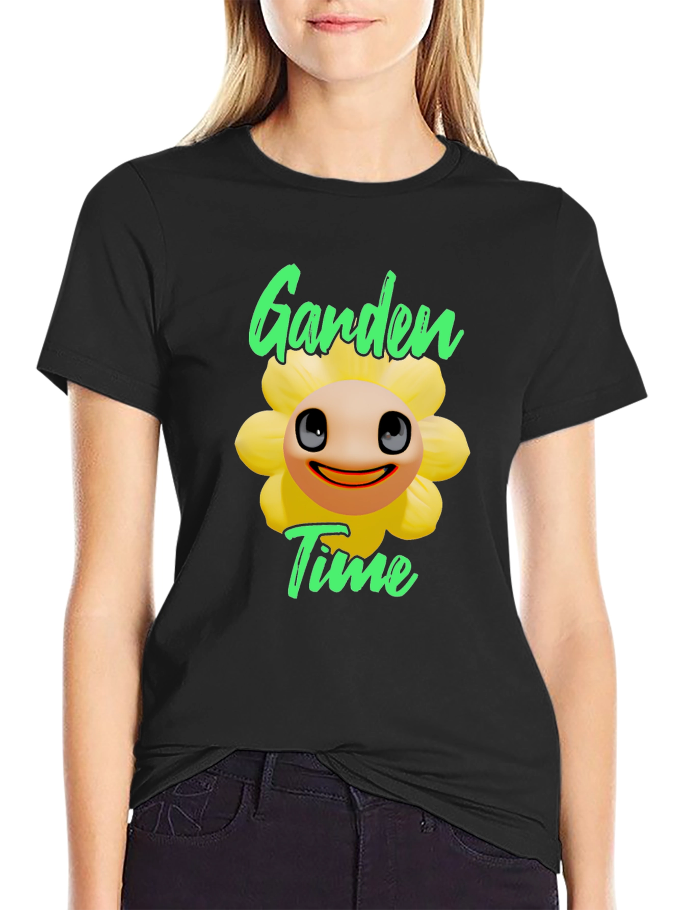 Black Garden Time Sunflower Graphic T-Shirt - Black view 2