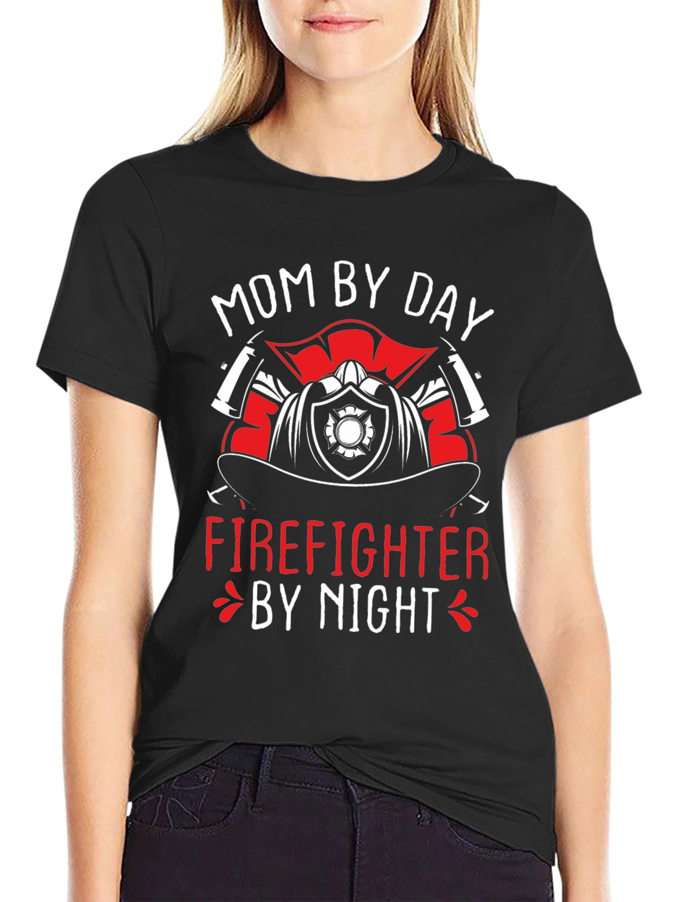 Black Mom Firefighter Graphic T-Shirt view 2