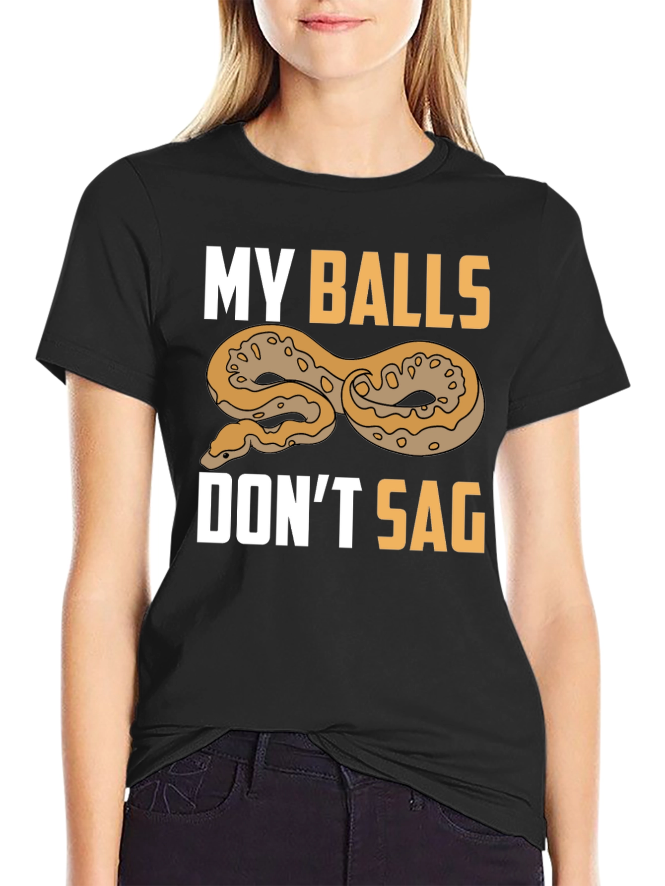 Black Funny "My Balls Don't Sag" Snake T-Shirt view 2