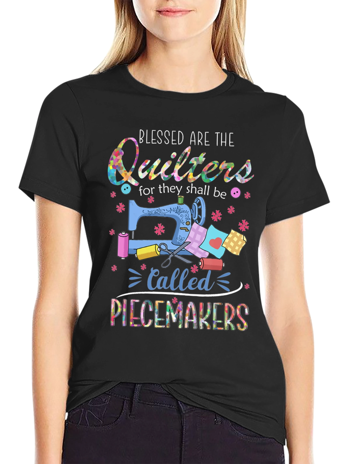 Black Blessed Quilters Piecemakers T-Shirt - Sewing Gift view 2