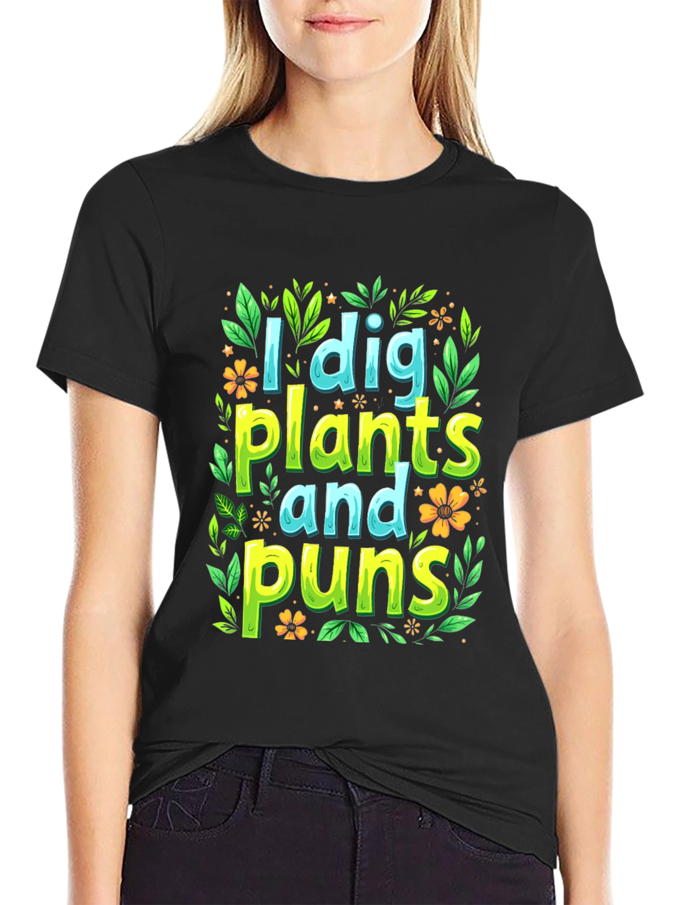 Black I Dig Plants and Puns Graphic T-Shirt view 2