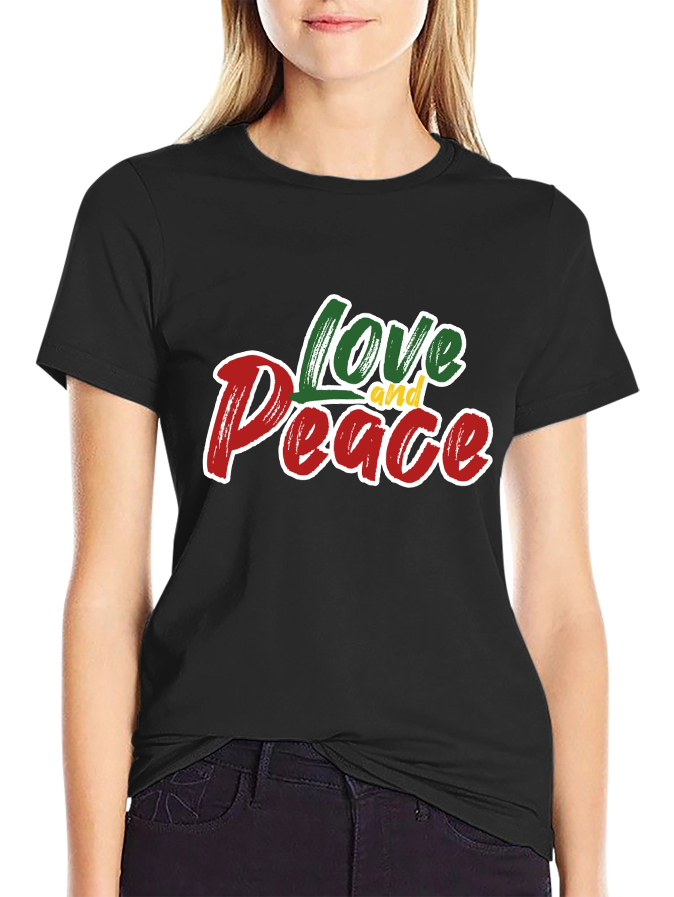 Black Love and Peace Graphic T-Shirt - Stylish Black Tee view 2