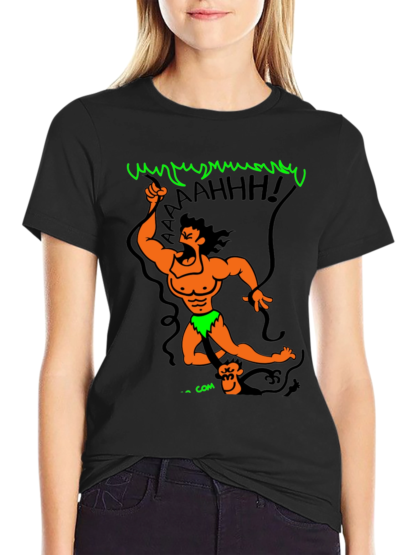 Black Cartoon Tarzan Graphic Black T-Shirt view 2