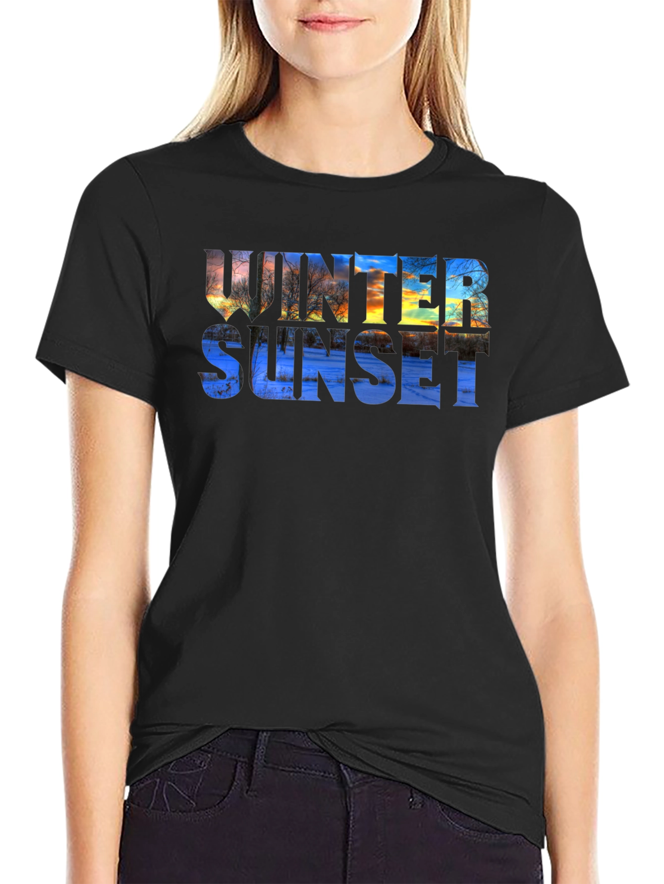 Black Winter Sunset Graphic T-Shirt - Stylish & Unique view 2