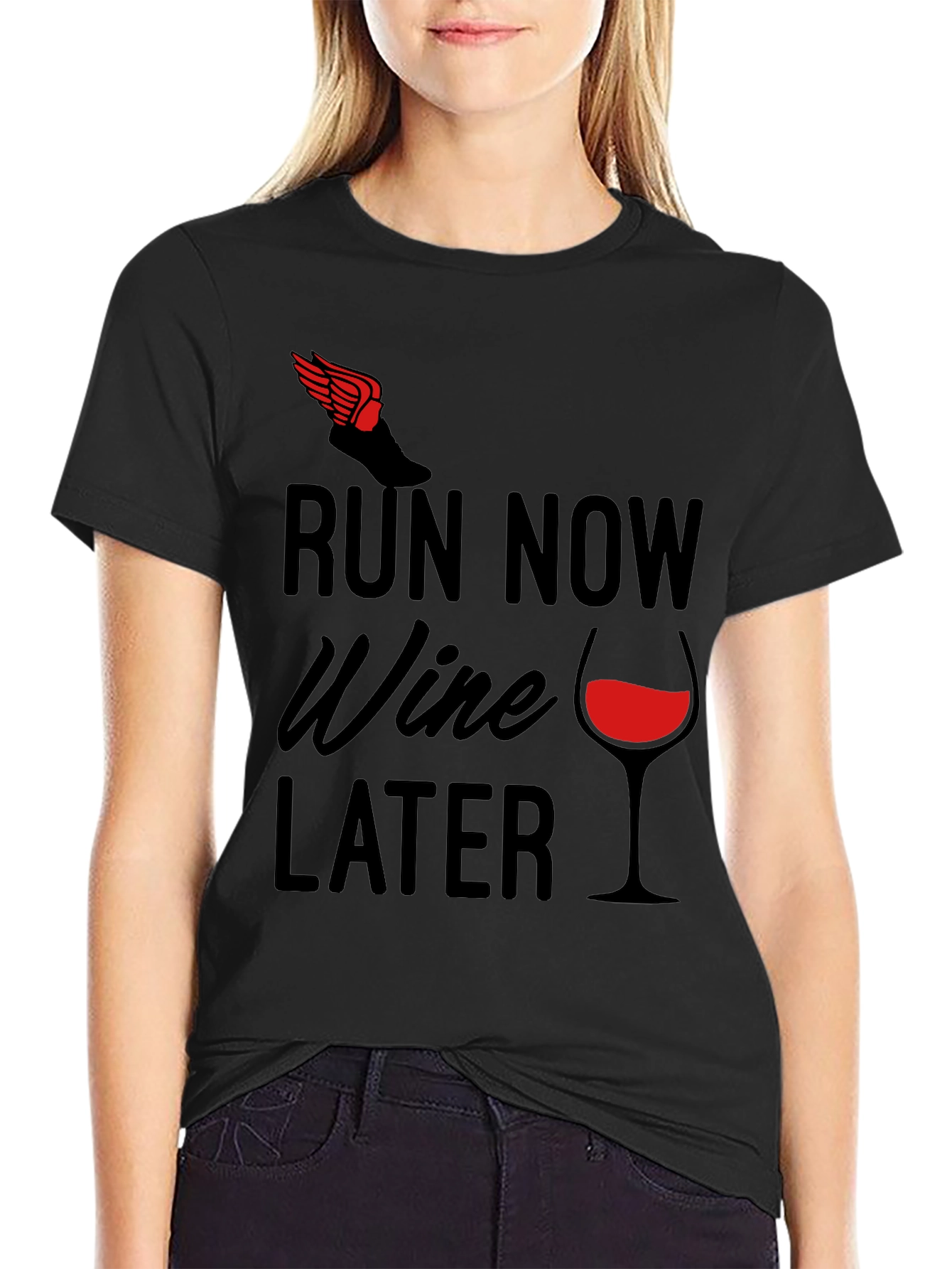 Black Run Now Wine Later Graphic Tee view 2