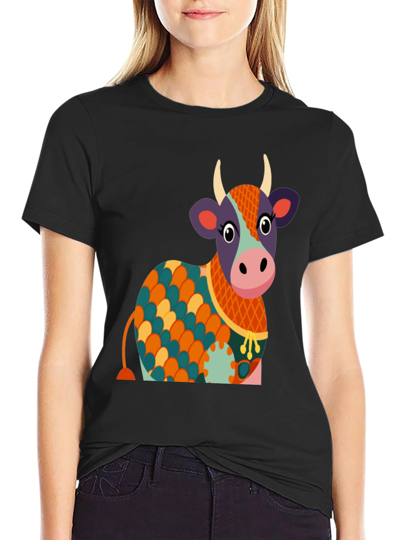 Black Cow Graphic Tee - Whimsical Print Shirt view 2
