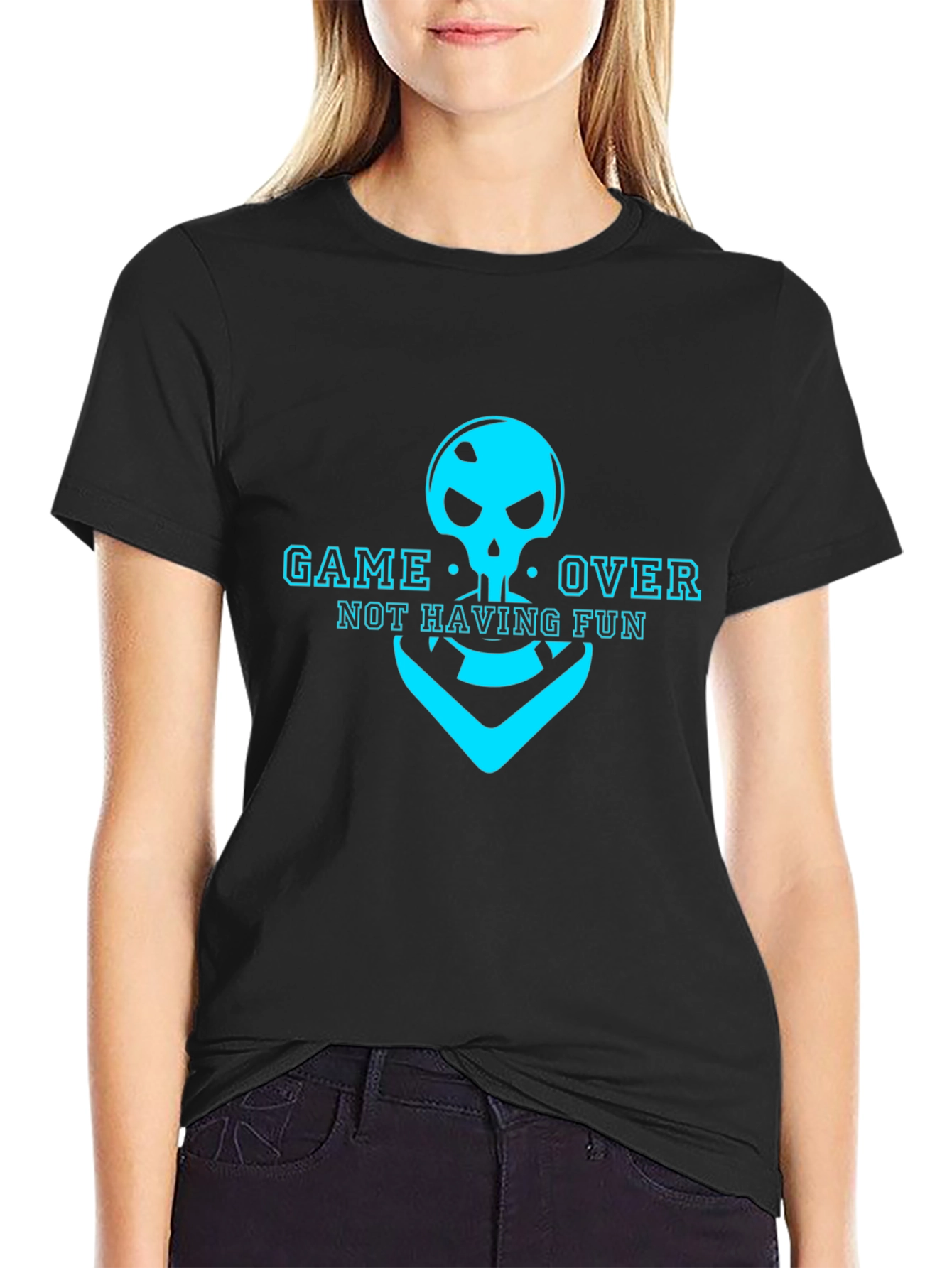 Black Game Over Skull T-Shirt - Not Having Fun Gamer Tee view 2