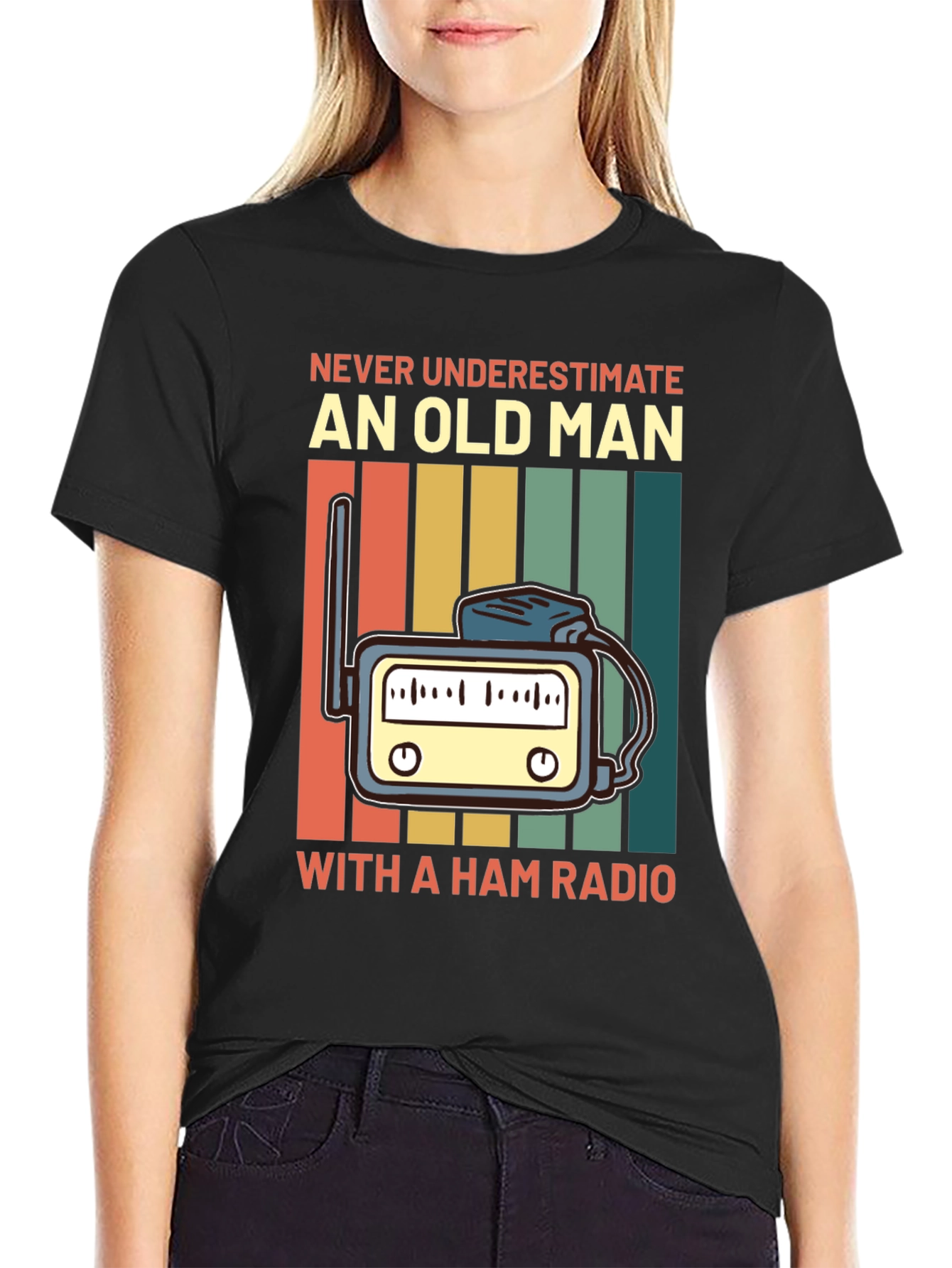 Black Ham Radio Old Man T-Shirt - Funny Amateur Radio Tee view 2