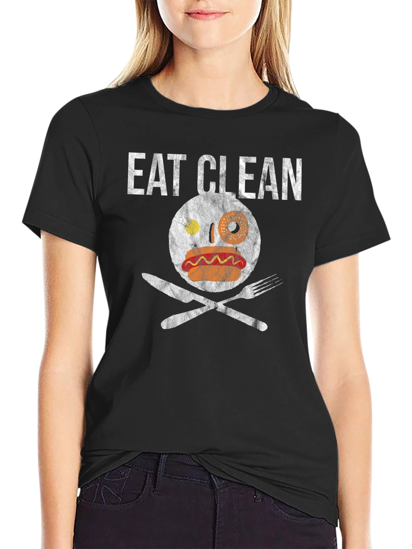 Black Eat Clean Graphic Tee Funny Foodie T-Shirt view 2