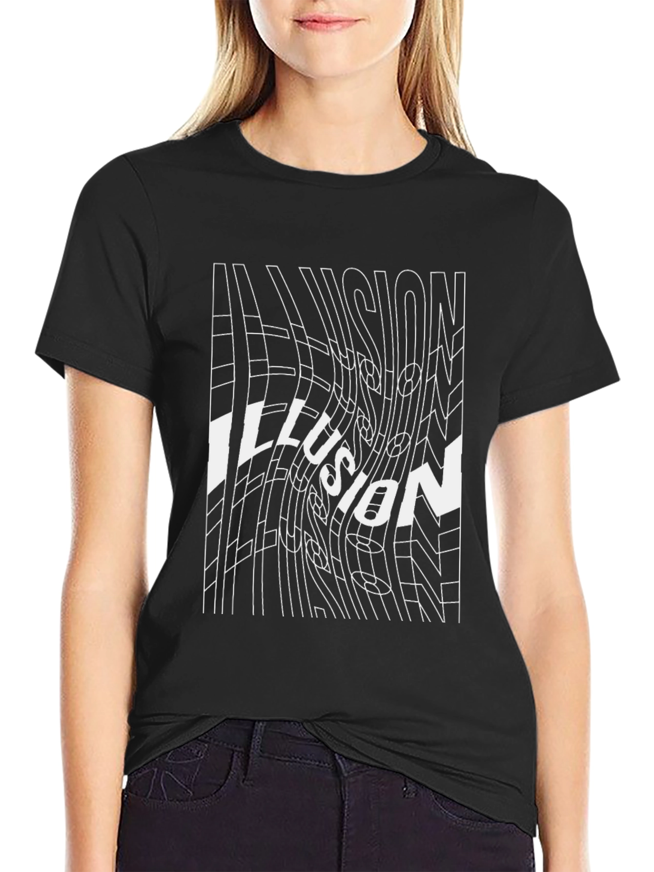 Black Optical Illusion Graphic Tee - Black view 2