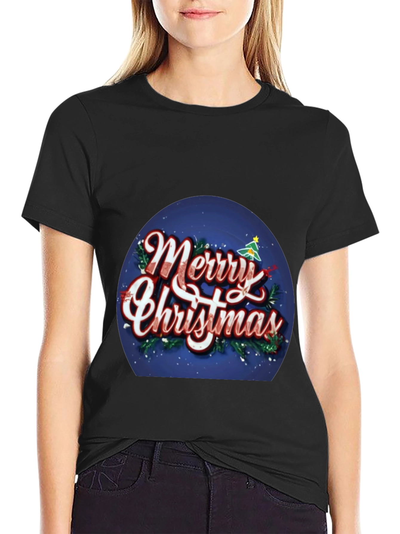 Black Merry Christmas Graphic T-Shirt view 2
