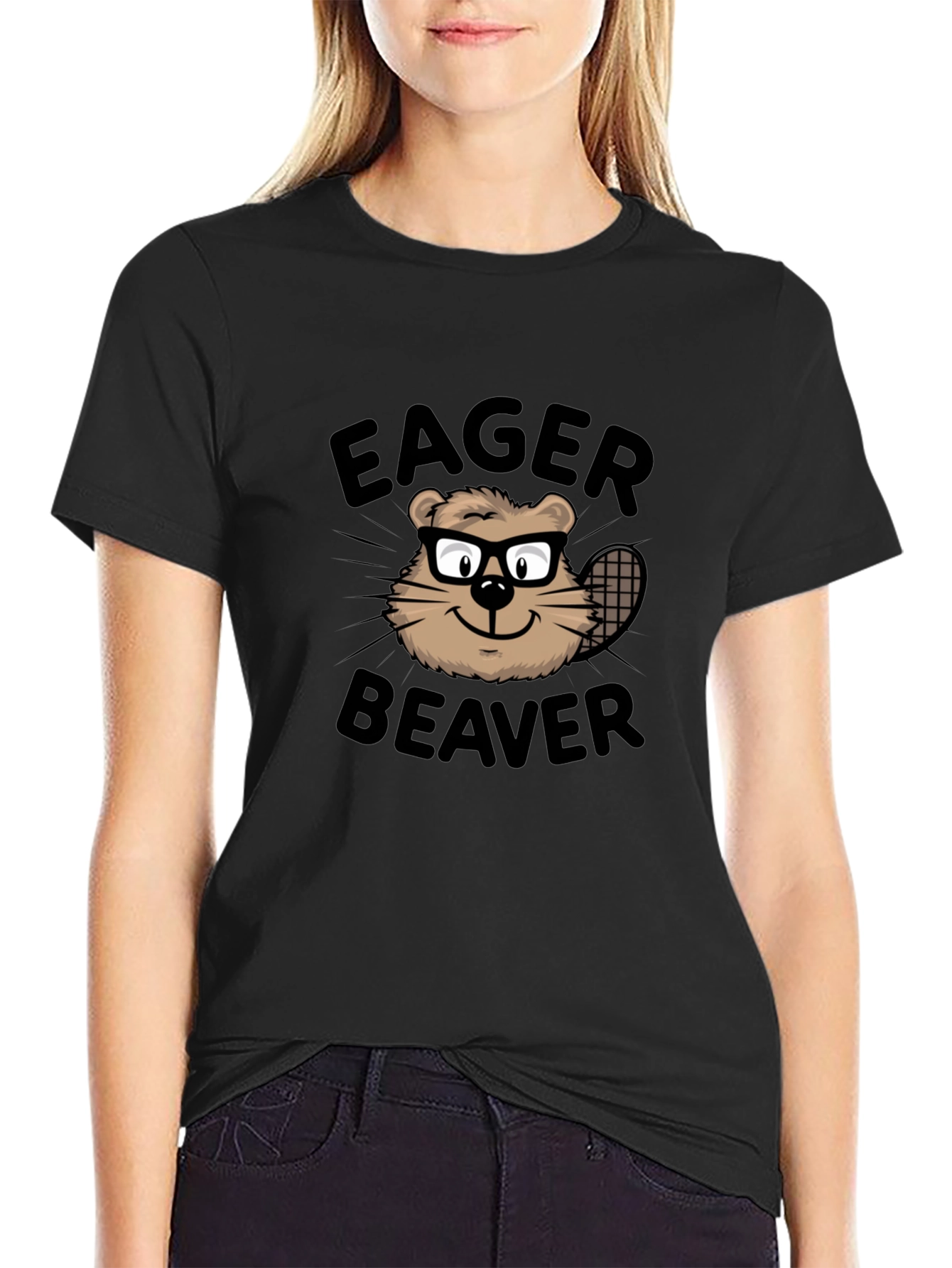 Black Eager Beaver Graphic T-Shirt - Funny Animal Tee view 2