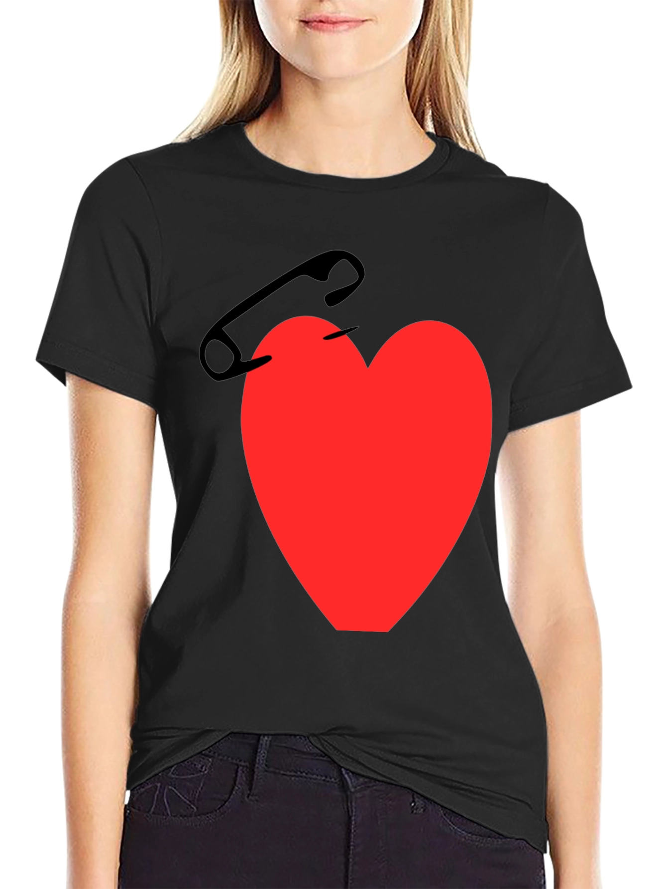 Black Heart & Safety Pin Graphic T-Shirt - Black view 2