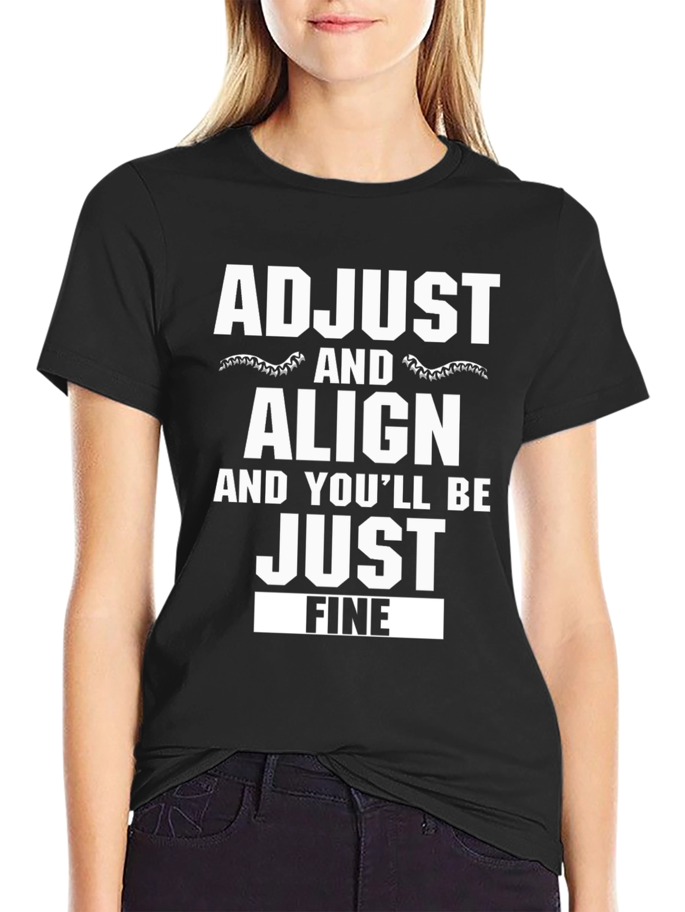 Black Adjust Align T-Shirt - Chiropractic Humor Tee view 2