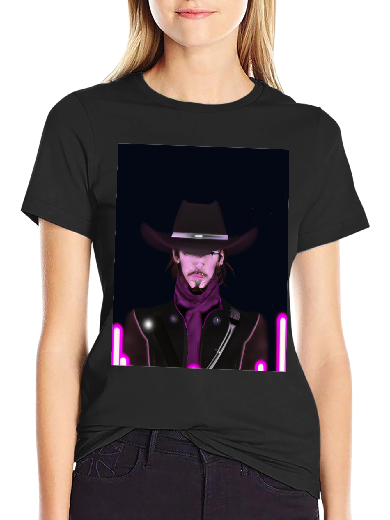 Black Neon Cowboy T-Shirt - Unique Graphic Tee view 2