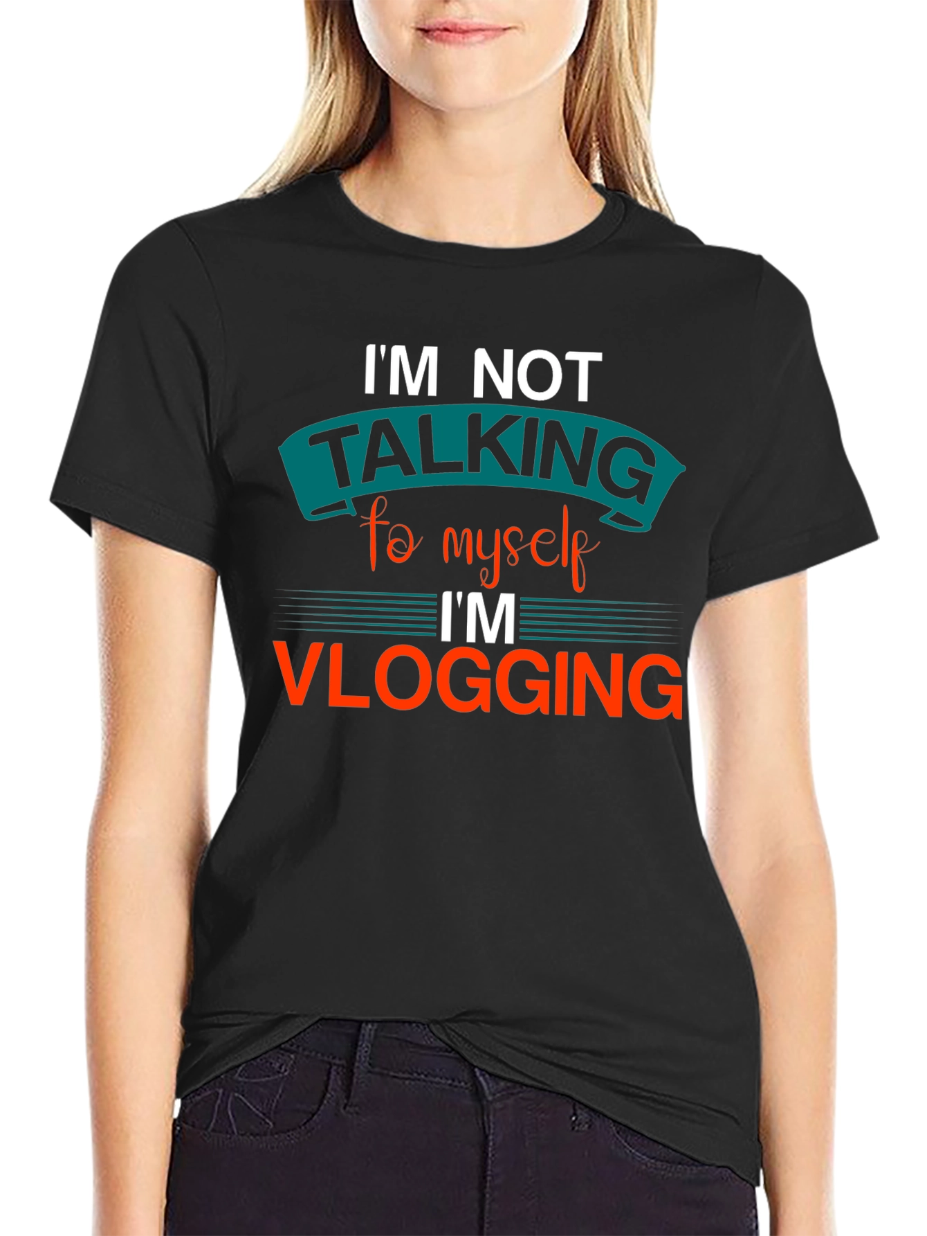 Black I'm Not Talking to Myself Vlogging T-Shirt view 2
