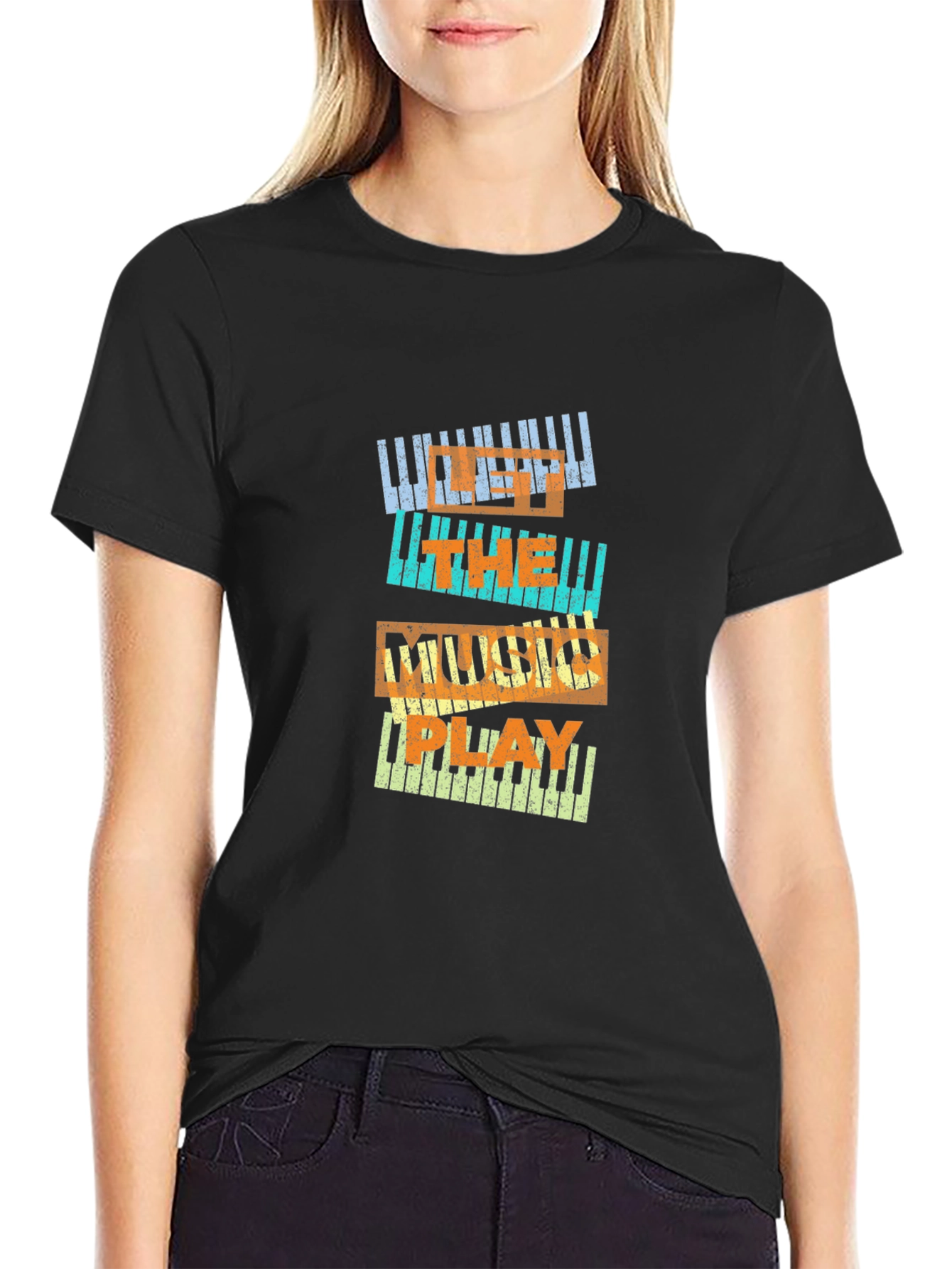 Black Music Lover Piano Keys T-Shirt view 2