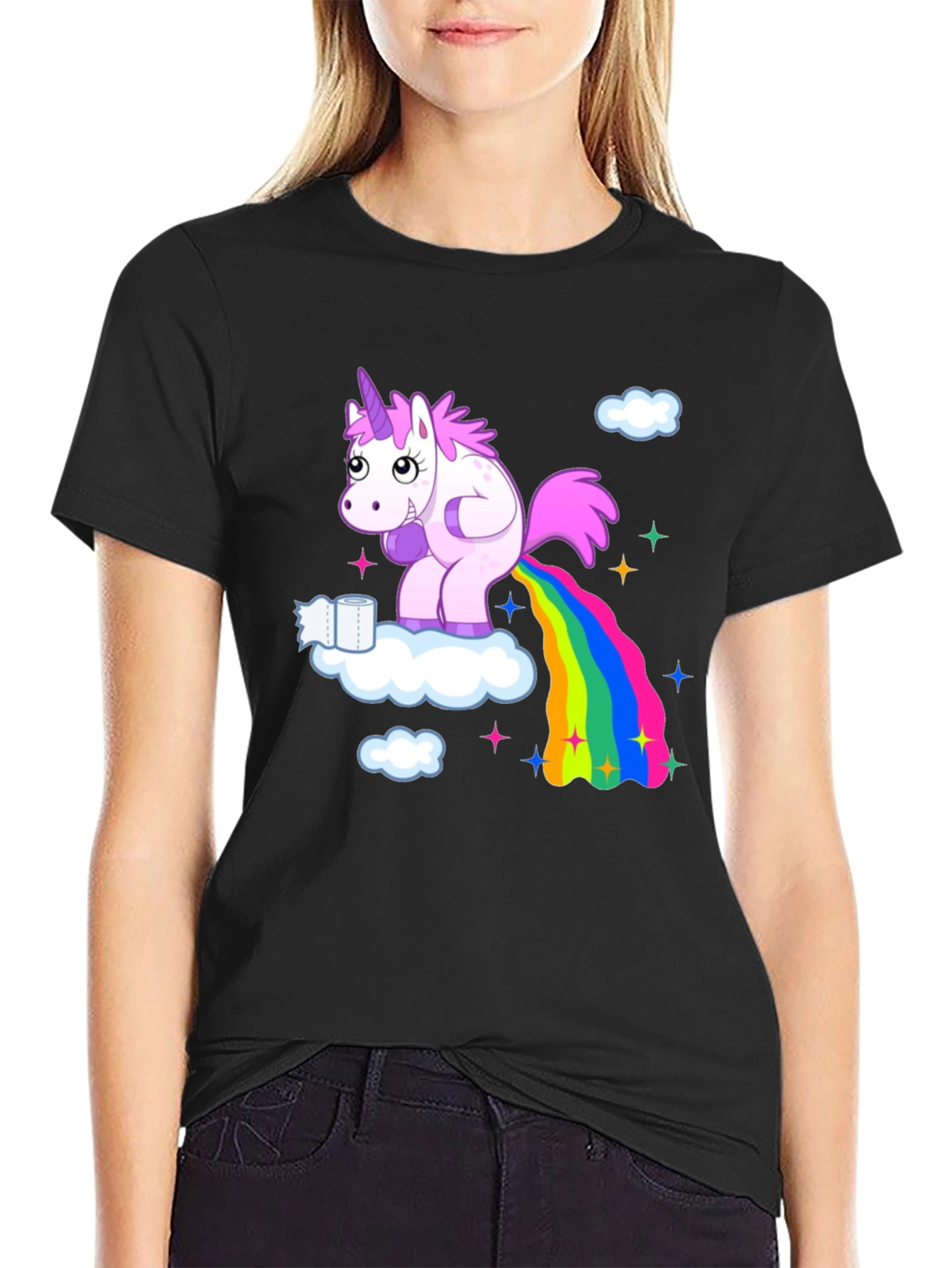 Black Unicorn Rainbow Humor T-Shirt view 2