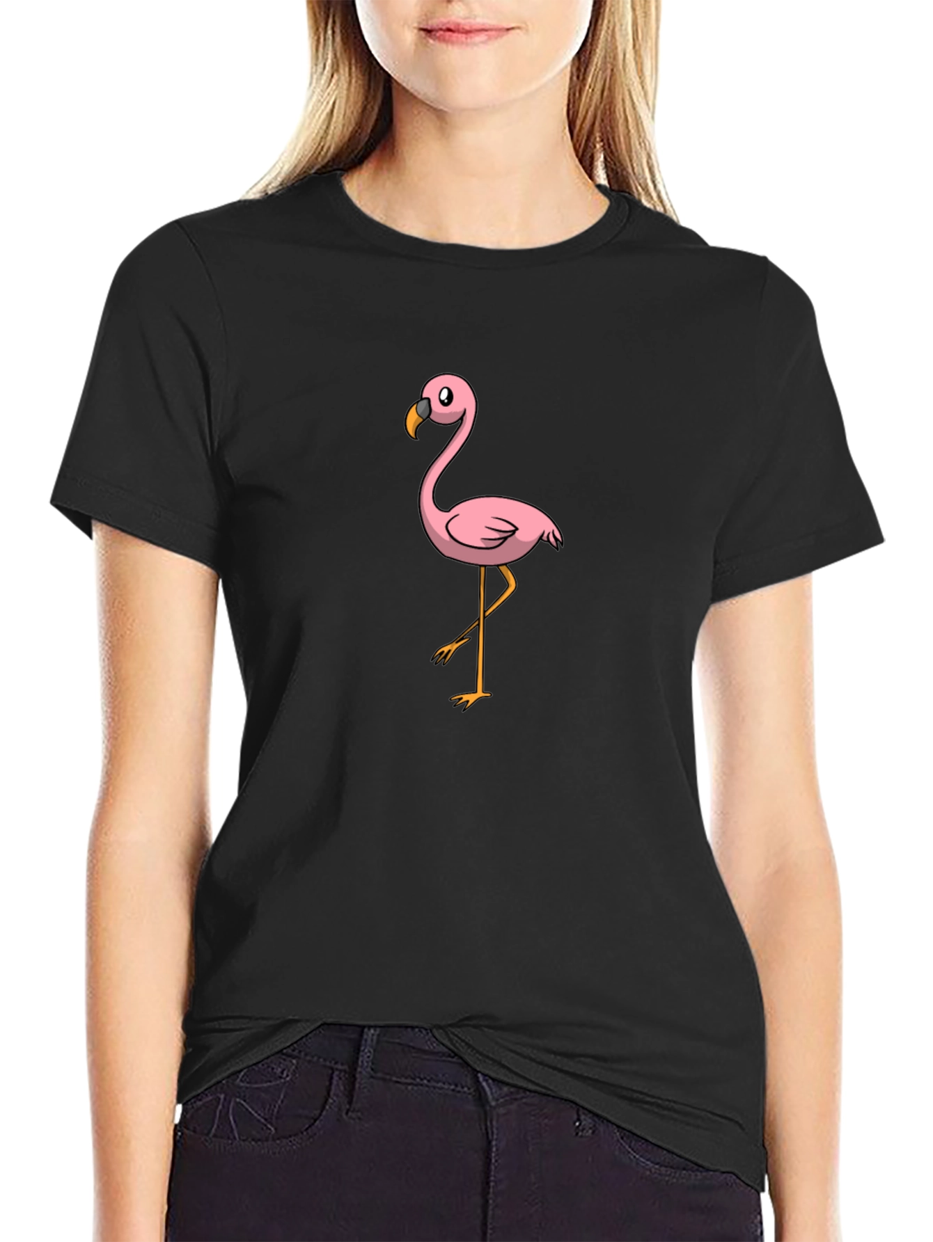 Black Flamingo Graphic Tee - Black Casual T-Shirt view 2