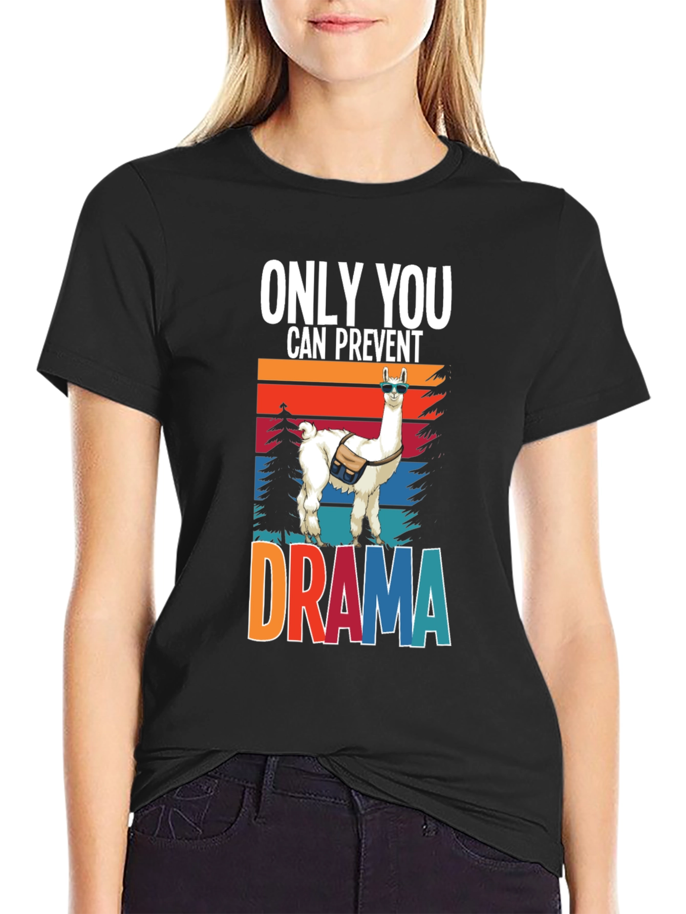 Black Only You Can Prevent Drama Llama Graphic Tee view 2
